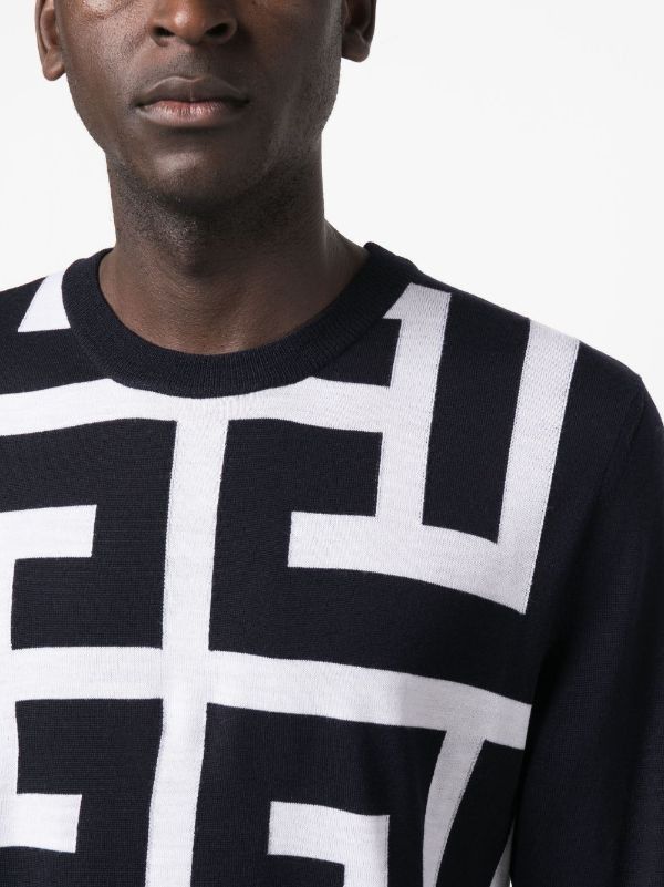 Balmain o1w1db10624 Maxi Monogram Wool Sweater in Black Size M / US 6-8 / IT 42-44 - 3 Thumbnail