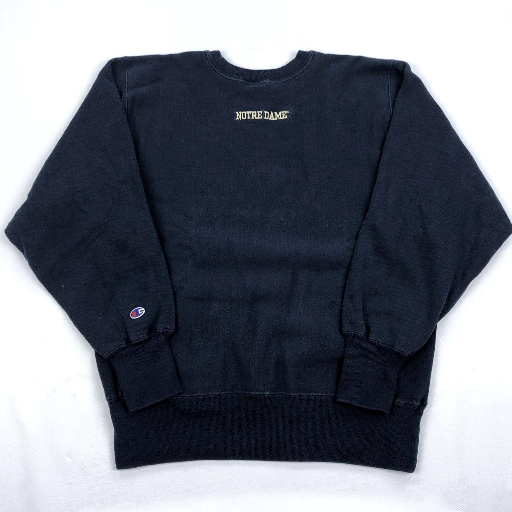 Champion VINTAGE Champion Reverse Weave Notre Dame Sweatshirt Men's L Crew Neck Navy Blue Embroidered Logo Text Patch Ribbed Cuffs Pockets Size US L / EU 52-54 / 3 - 2 Thumbnail