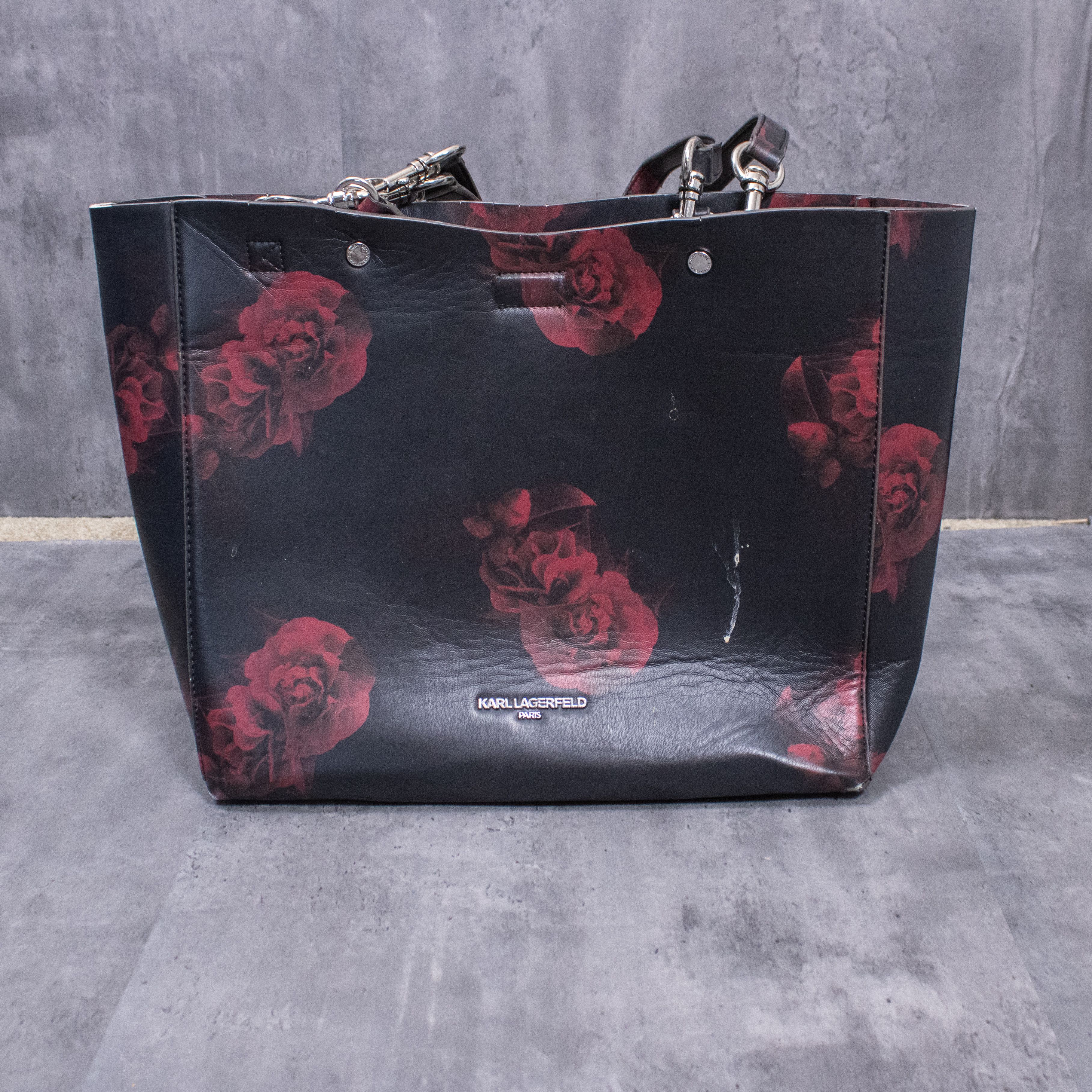 Karl Lagerfeld Karal Lagafur Black Flower Faux Leather Tote Bag Size ONE SIZE - 1 Thumbnail