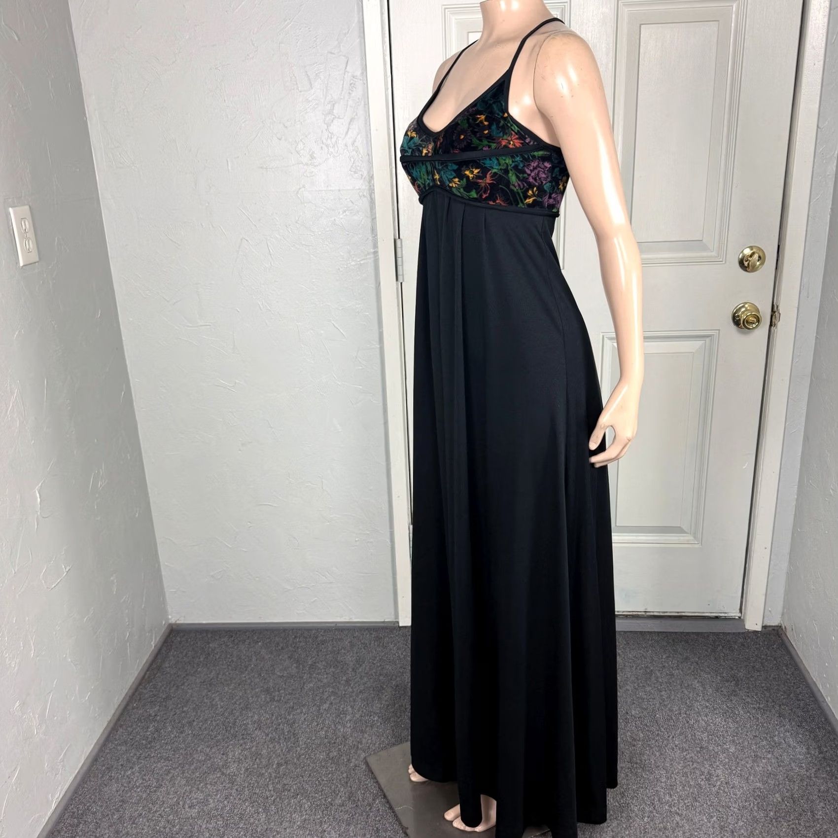 Velvet VINTAGE 70s Dress Maxi Black Polyester Knit Party Eveningwear 2XS Regular Long C4-25 Size XXS / US 00 / IT 34 - 5 Thumbnail