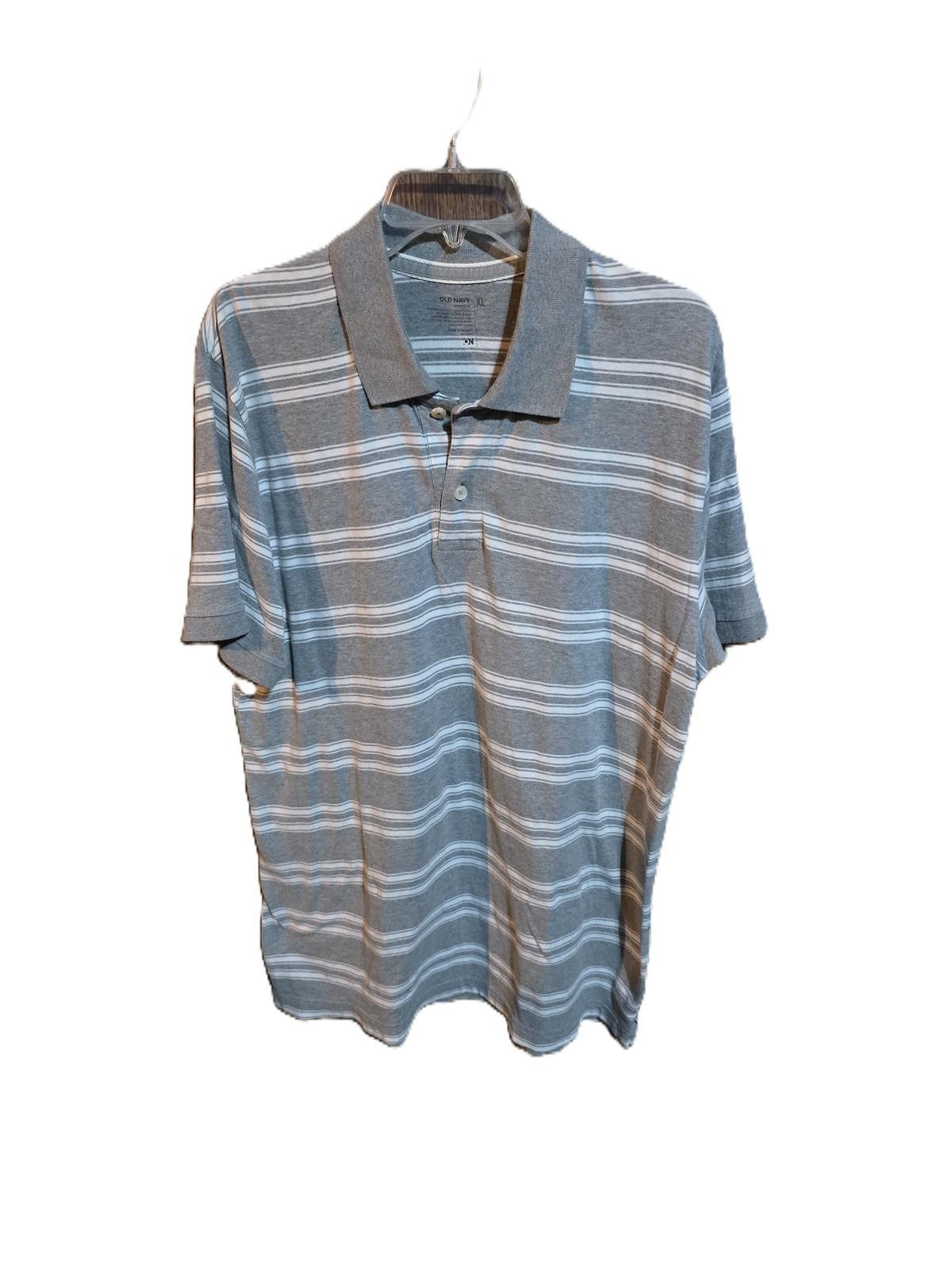 Old Navy Old Navy Gray & White Striped Polo Shirt Size US XL / EU 56 / 4 - 1 Thumbnail