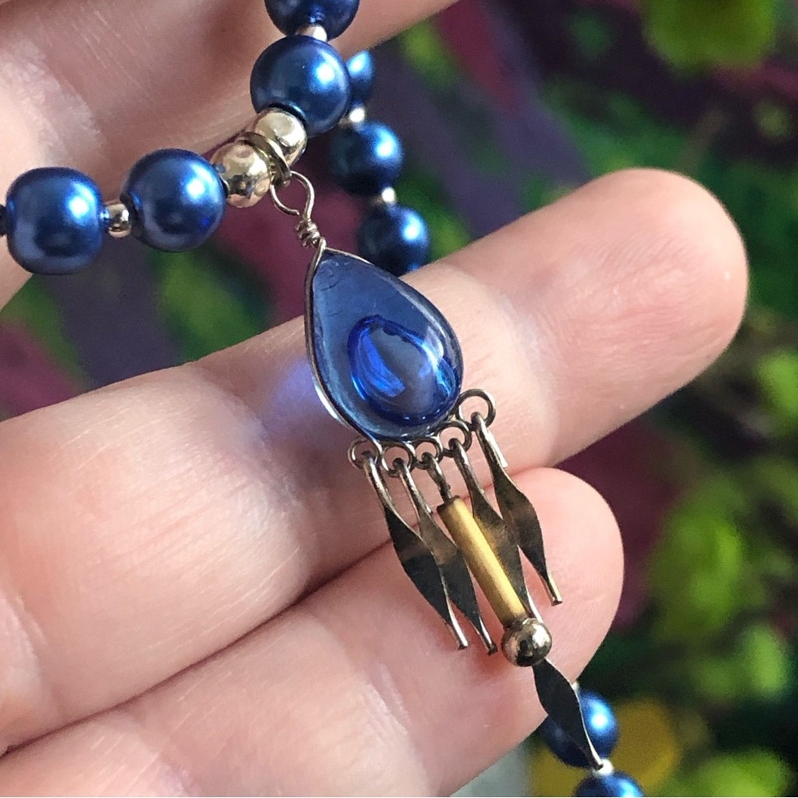 Handmade Handcrafted repurpose teardrop glass fringe Pearl necklace Size ONE SIZE - 8 Thumbnail