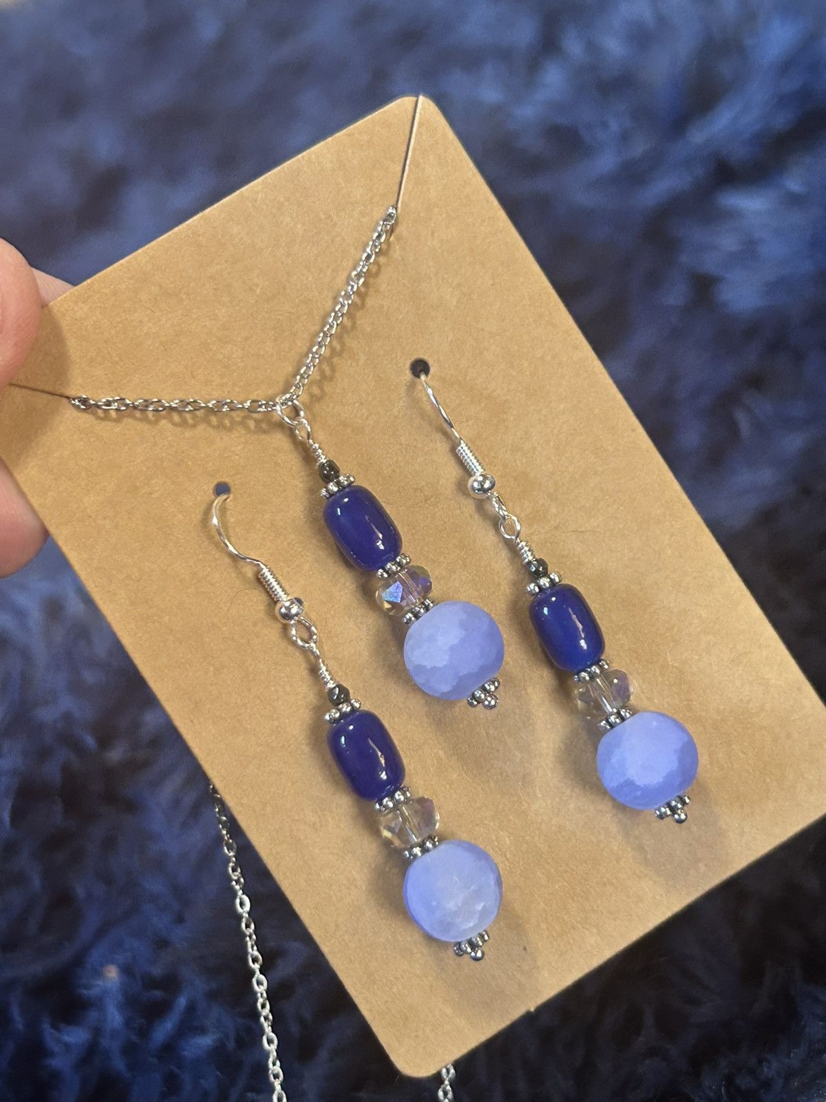 Handmade Handcrafted periwinkle crackle glass cat eye crystal set Size ONE SIZE - 1 Thumbnail