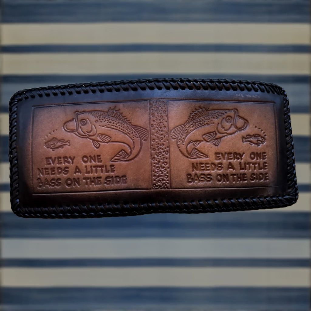 Vintage VINTAGE Fisherman Leather Wallet Bass Hand Tooled Bi-fold Whipstitch USA Made Size ONE SIZE - 1 Thumbnail