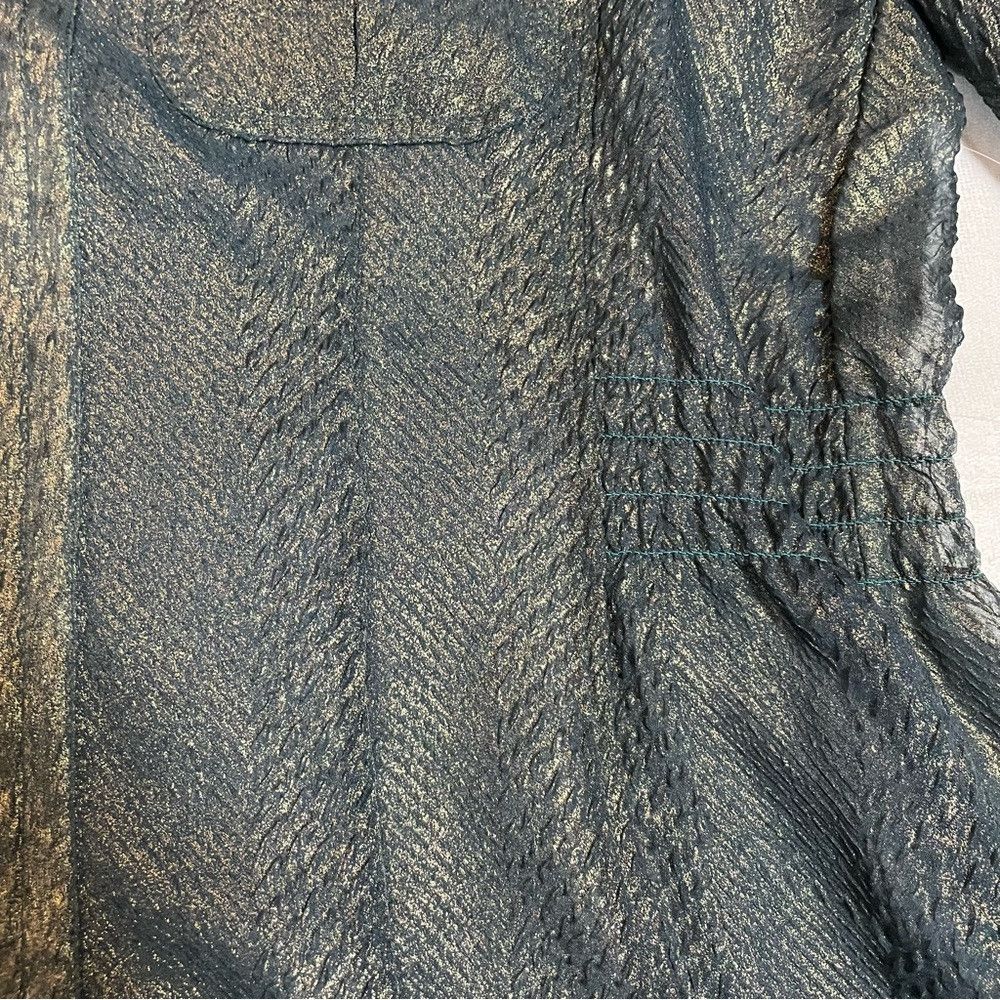 Chicos New Chico's Sheer Dark Green Metallic Lightweight Jacket Si Size S / US 4 / IT 40 - 7 Thumbnail