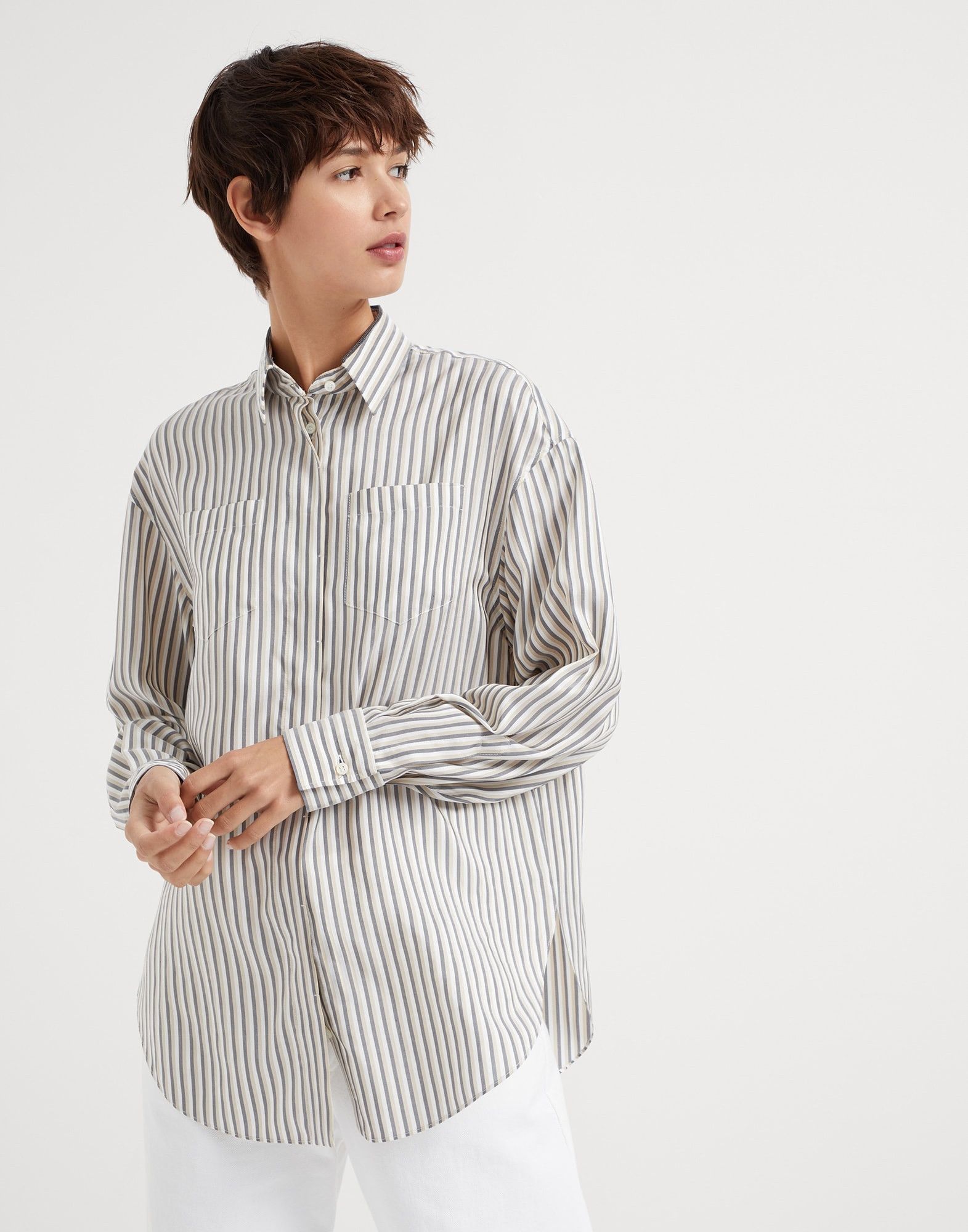Brunello Cucinelli o1w1db10825 Blouse in Open White Size M / US 6-8 / IT 42-44 - 1 Thumbnail