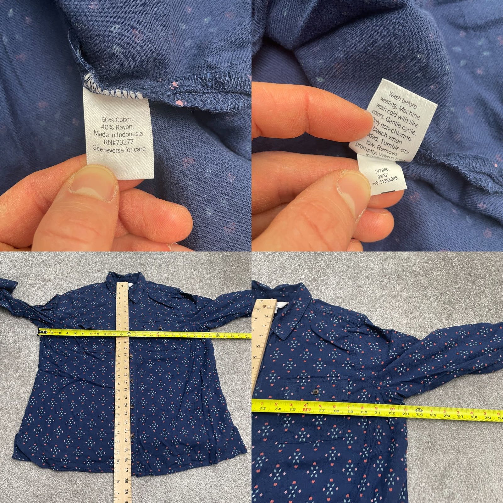 Croft & Barrow Croft & Barrow Printed Button Down Shirt Womens XL Blue Long Sleeve Casual Top Size XL / US 12-14 / IT 48-50 - 8 Thumbnail