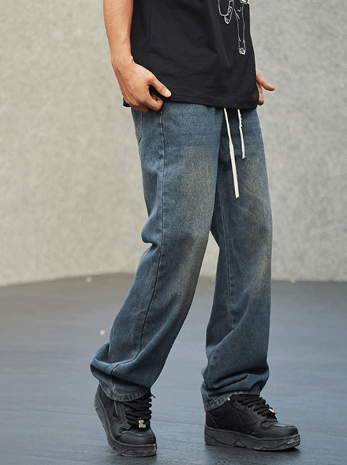 Japanese Brand × Jean Japanese retro washed distressed elastic waist jeans for men Size US 32 / EU 48 - 2 Thumbnail