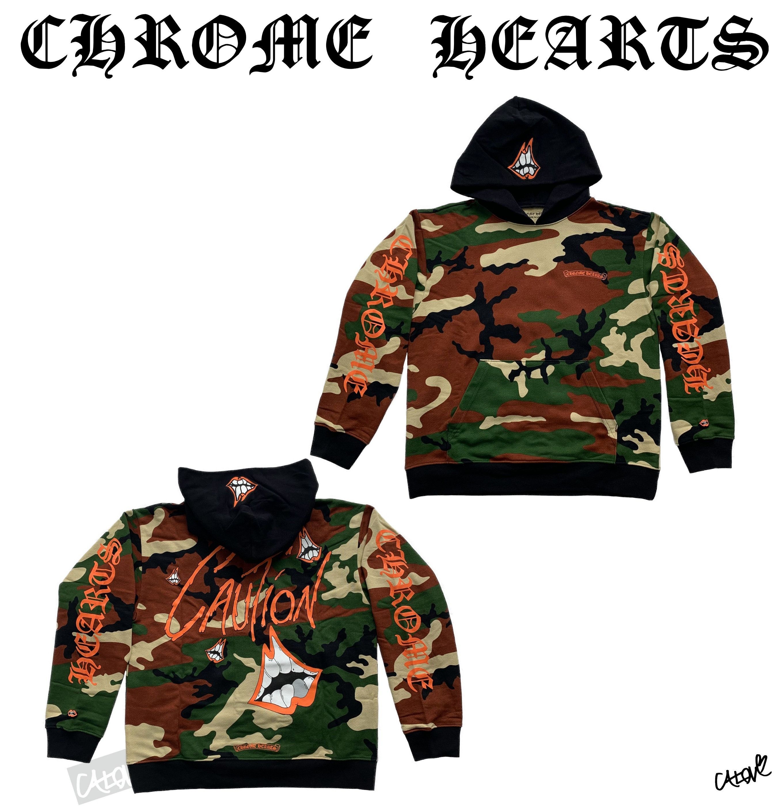 image of Chrome Hearts Ppo Matty Boy 'caution' Hoodie in Camo, Men's (Size Medium)