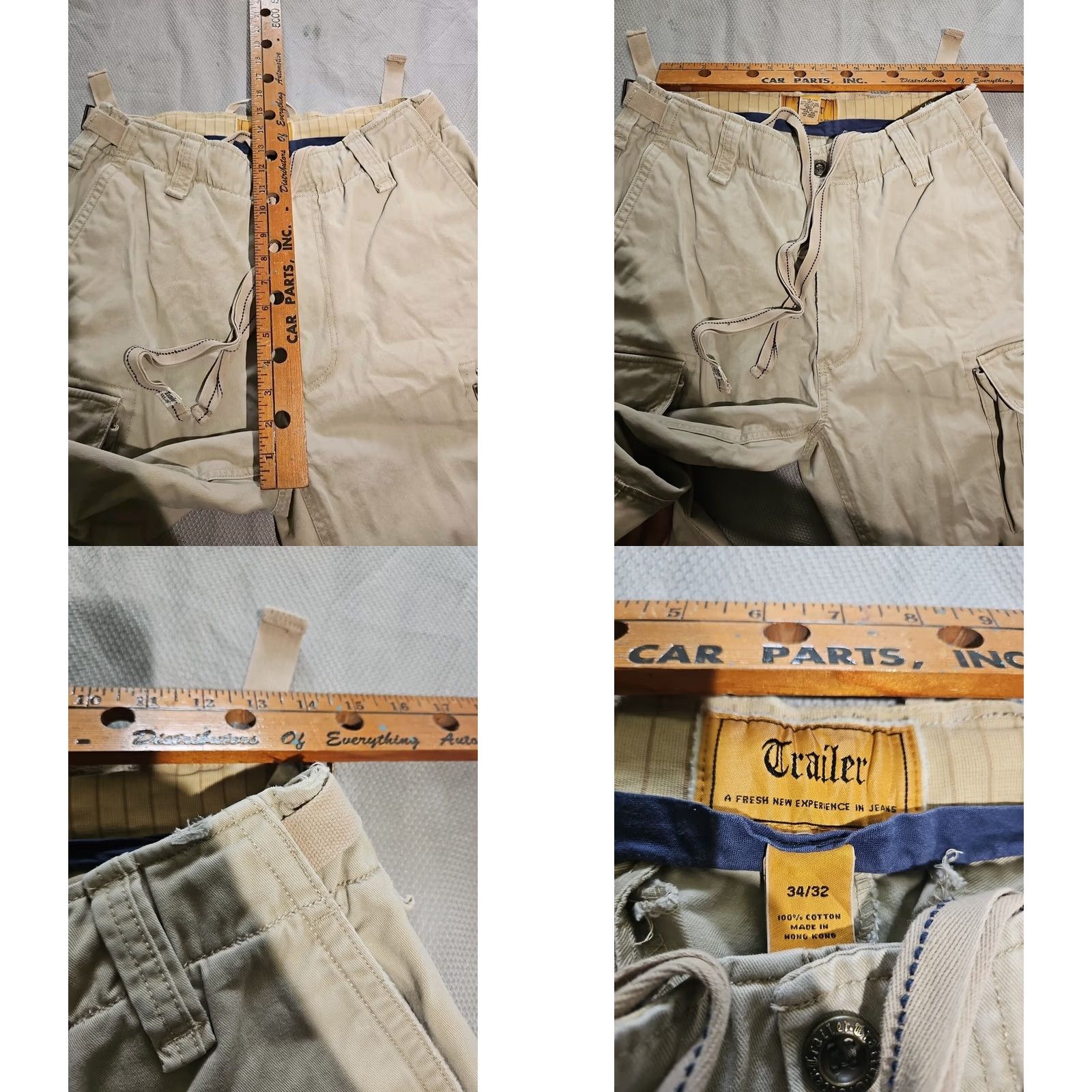 Denime VINTAGE Trailer Jeans Mens 34x32 Beige Pants Khaki Heavyweight Cargo Denim Distressed Hem Jeans Regular 5-Pocket Belt Loops Logo Zipper Mens Size US 34 / EU 50 - 9 Thumbnail