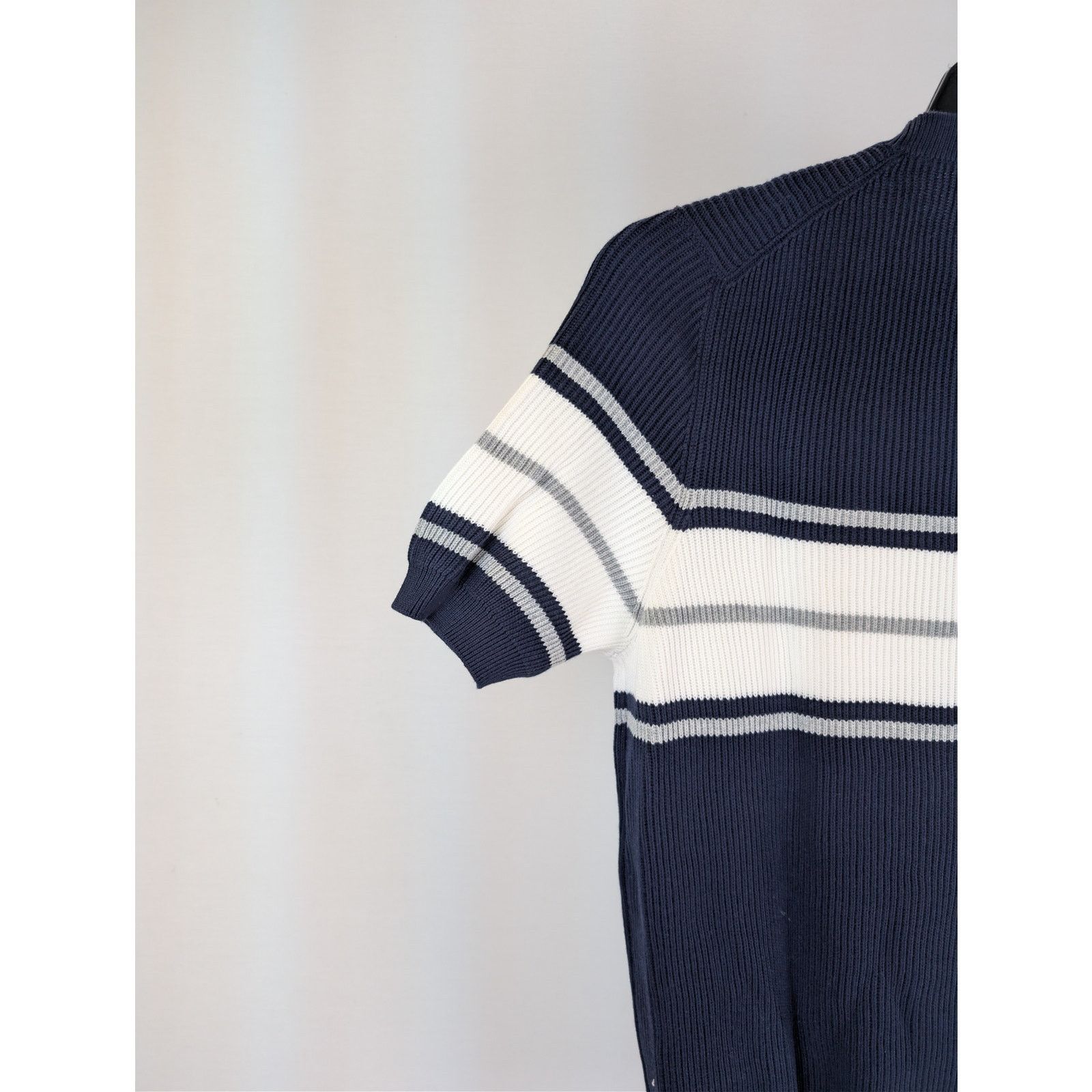 Brunello Cucinelli o1rshd1 CC20 Short-Sleeve Striped Crewneck Sweater navy blue Size US M / EU 48-50 / 2 - 12 Thumbnail
