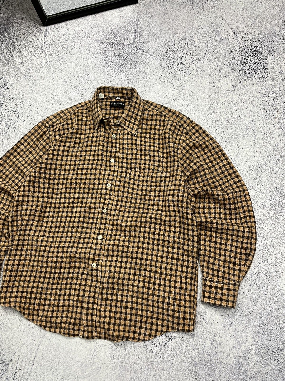 Vintage Yves Saint Laurent Pour Homme YSL Logo Flannel Plaid Shirt Size US L / EU 52-54 / 3 - 4 Thumbnail