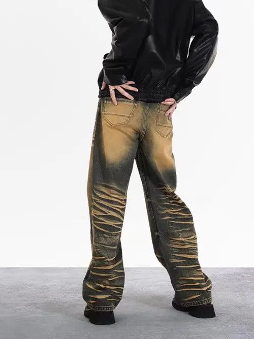 Japanese Brand × Jean Retro yellow mud dyed water ripple jeans Size US 32 / EU 48 - 4 Thumbnail