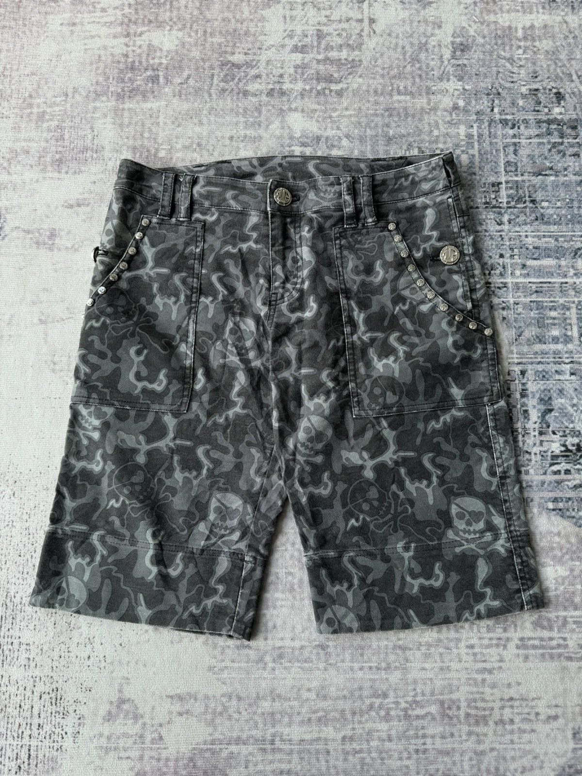 Japanese Brand × Vintage Dance With Dragon Studded Skull Punk Poem Short Denim Size US 30 / EU 46 - 1 Thumbnail