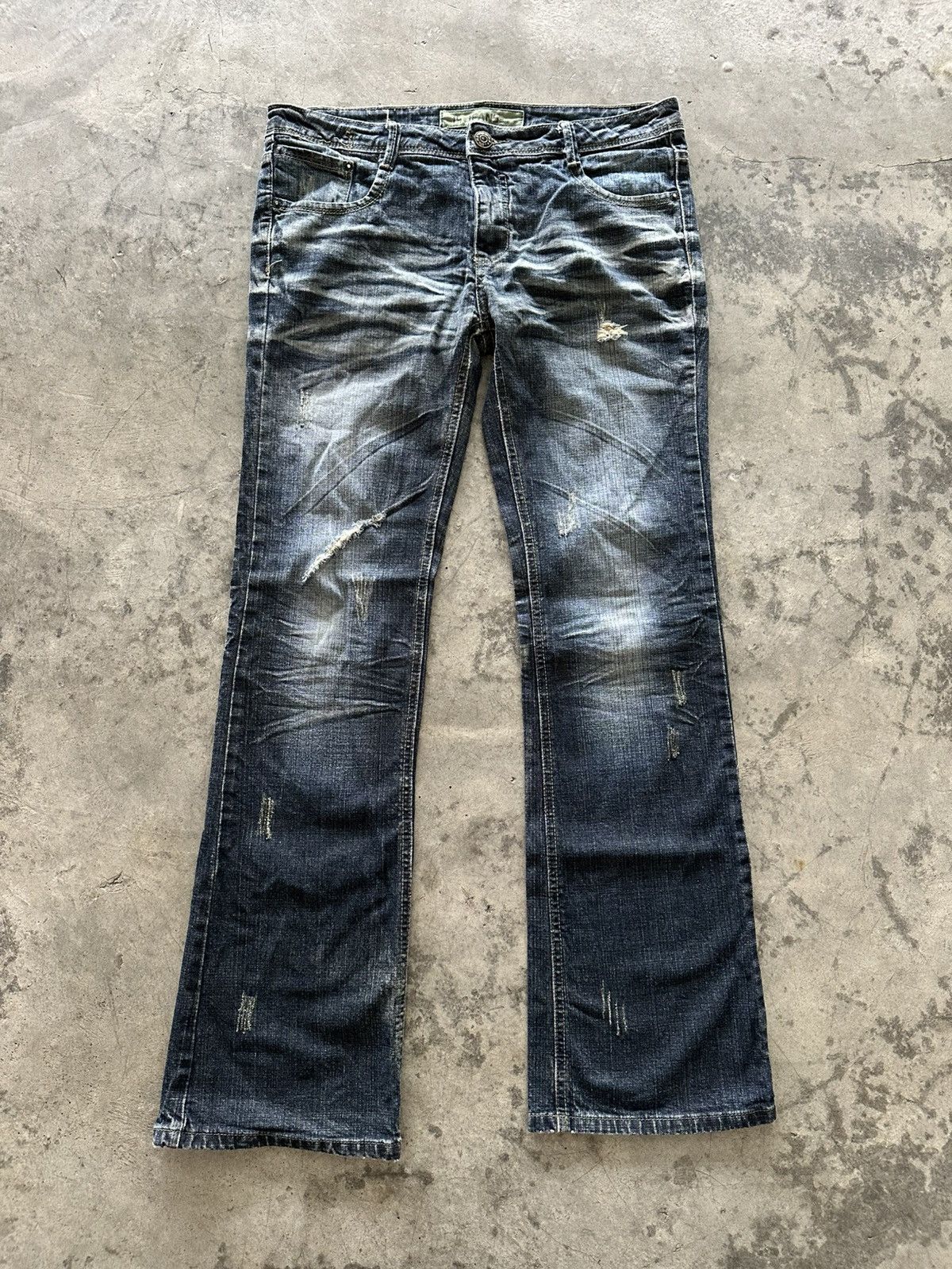 If Six Was Nine Y2K Japanese Whisker Wash Flared Jeans Size 33" - 1 Thumbnail