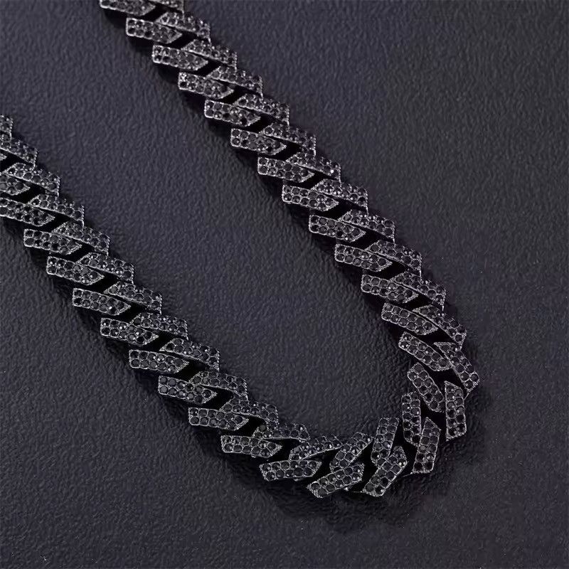 Jewelry 15MM Cuban Link Chain 2Row Black Iced Out Necklace Size ONE SIZE - 2 Thumbnail