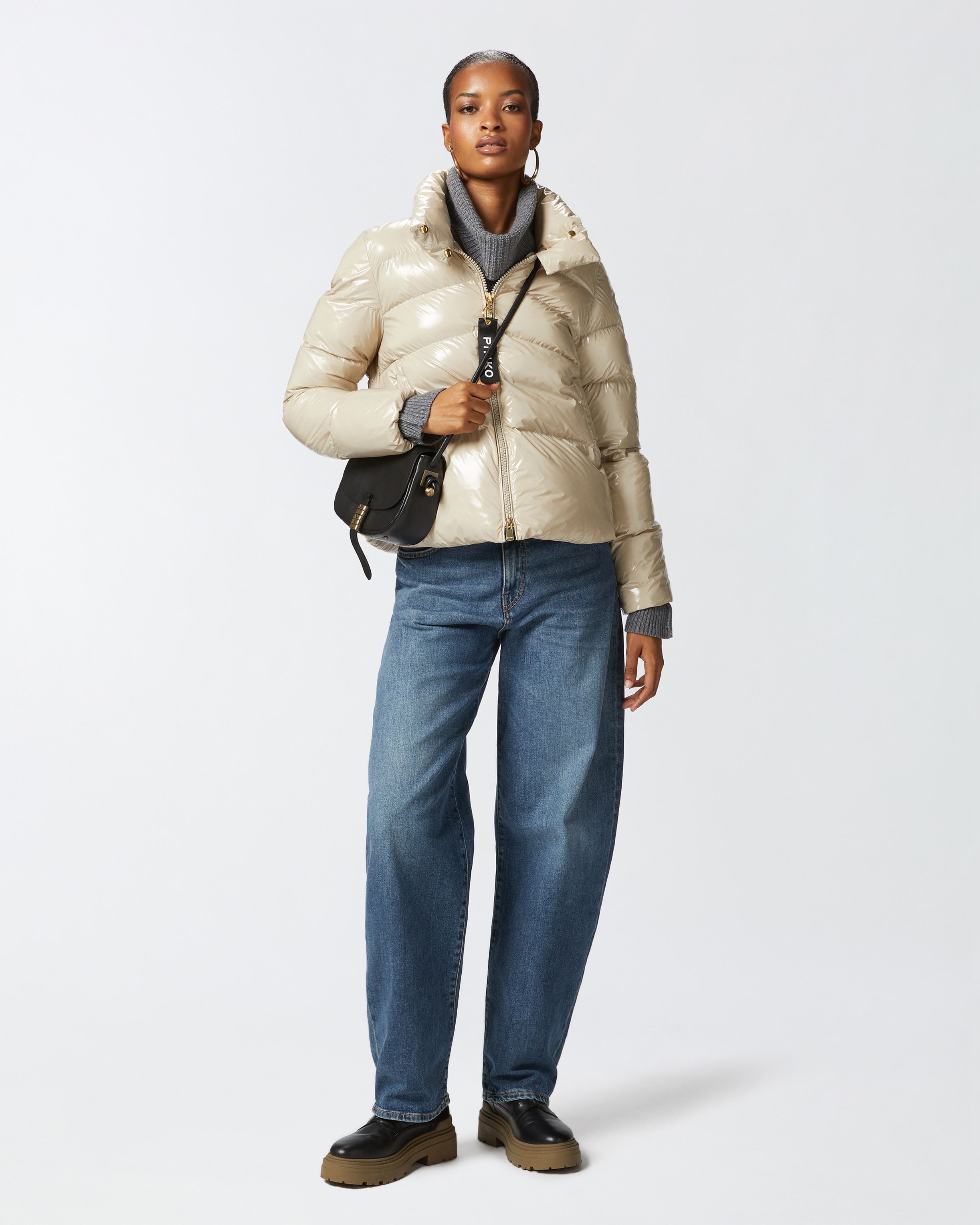 Pinko o1s22i1n0824 Crystal Nylon Down Jacket in Beige Size S / US 4 / IT 40 - 3 Thumbnail