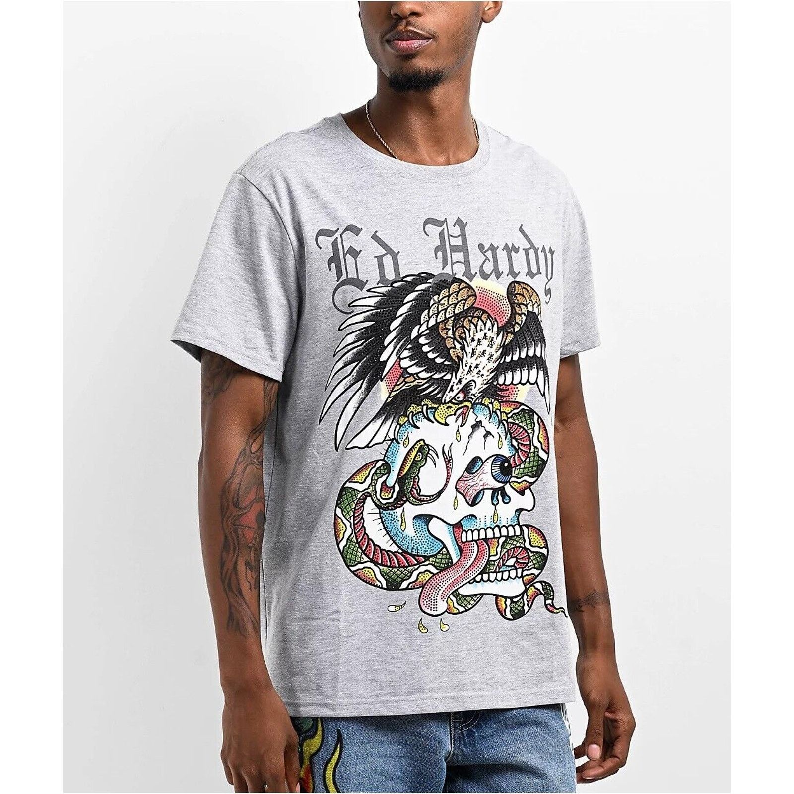 Ed Hardy Ed Hardy Men's T-Shirt Rhinestone Battle Skull Eagle Tee Size US M / EU 48-50 / 2 - 5 Thumbnail