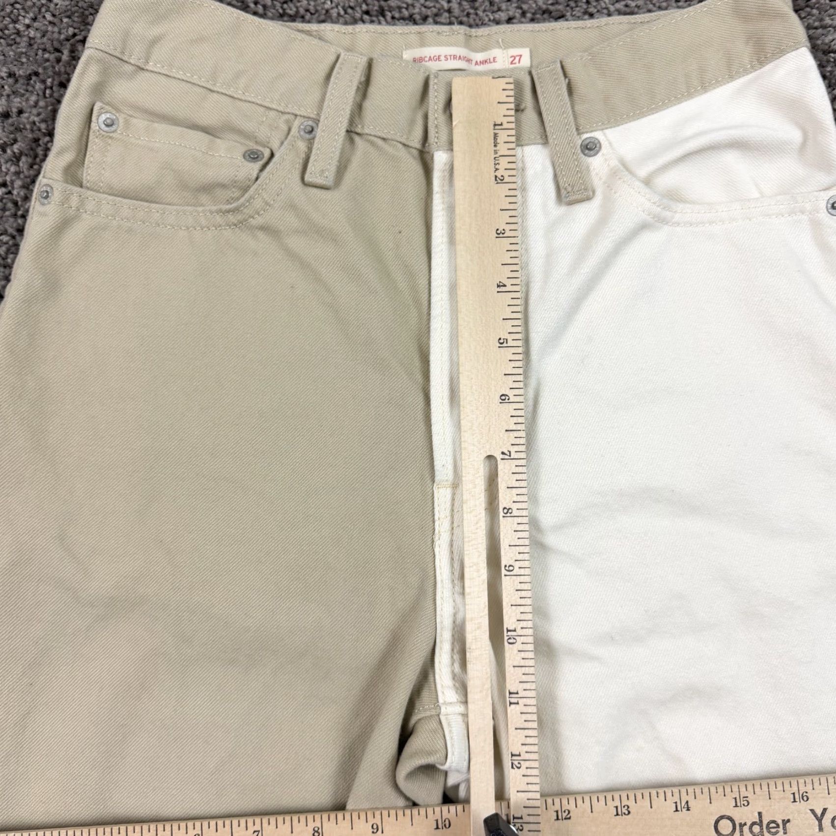 Levi's Levis Ribcage Straight Jeans Women 27 Beige Two Tone Ankle Button Fly 24x26 Womens Size 27" / US 4 / IT 40 - 4 Thumbnail