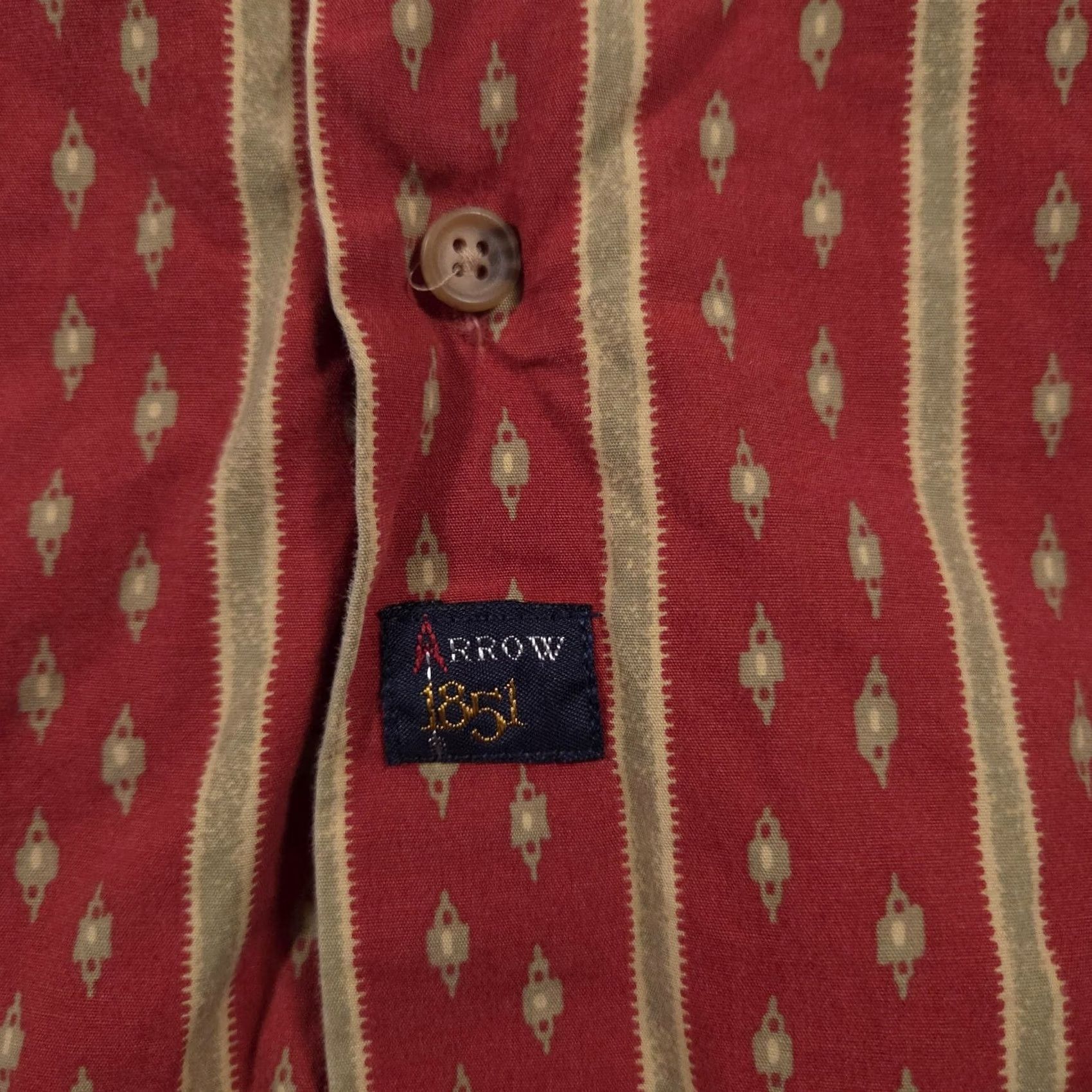 Arrow Arrow 1851 Shirt Mens Medium Red Tan Striped Long Sleeve Button Down Pocket Size US M / EU 48-50 / 2 - 5 Thumbnail