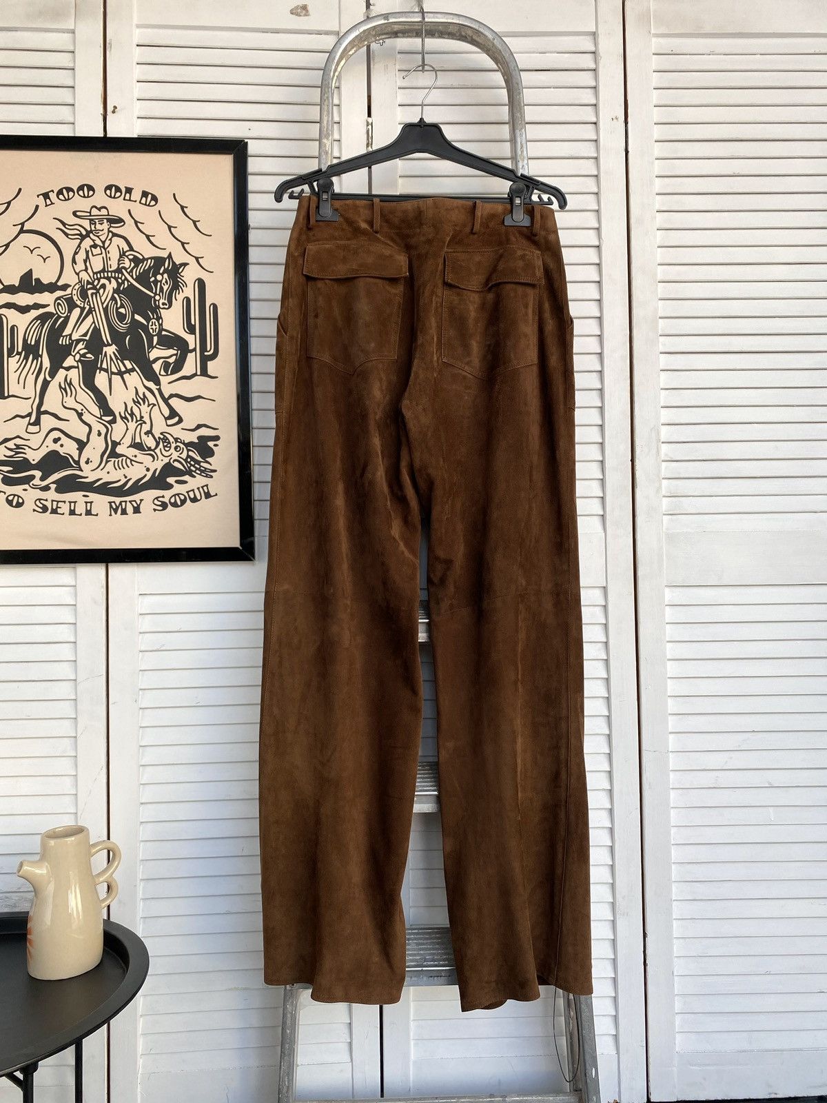 Designer × Vintage Vintage Sprung Freres Luxury Suede Leather Wide Leg Pants Size 27" / US 4 / IT 40 - 2 Thumbnail
