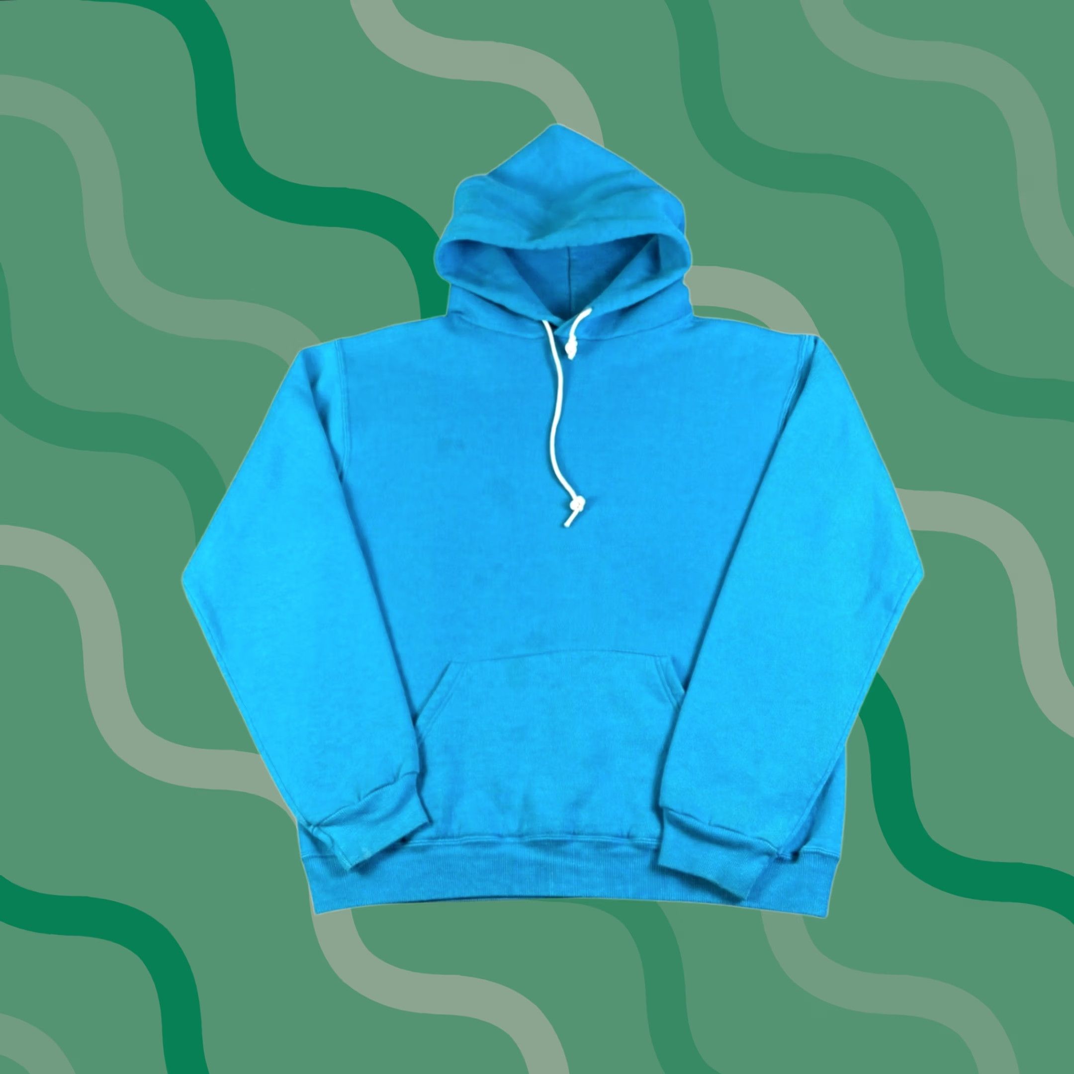 Vintage VINTAGE Pullover Hoodie Turquoise Blue Sweatshirt Mens M Lined Hood Size US M / EU 48-50 / 2 - 1 Thumbnail