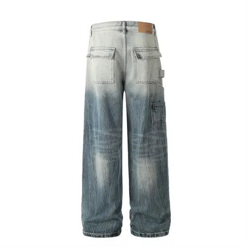 American loose casual washed distressed patchwork work jeans