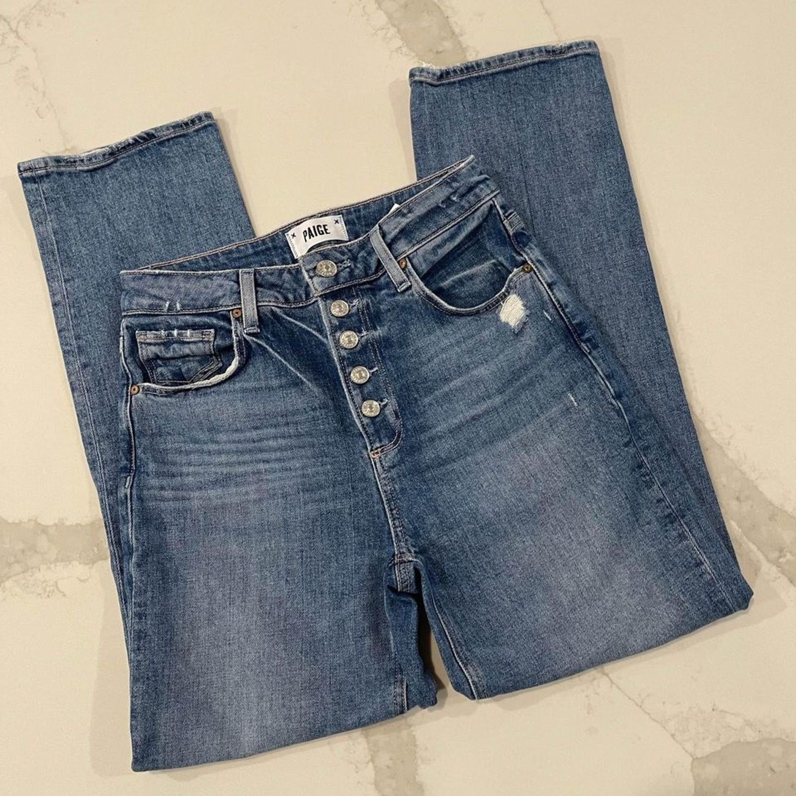 Paige Paige Sarah Straight Ankle Button Fly Denim Jeans Women's 25 Size 25" / US 0 / IT 36 - 3 Thumbnail