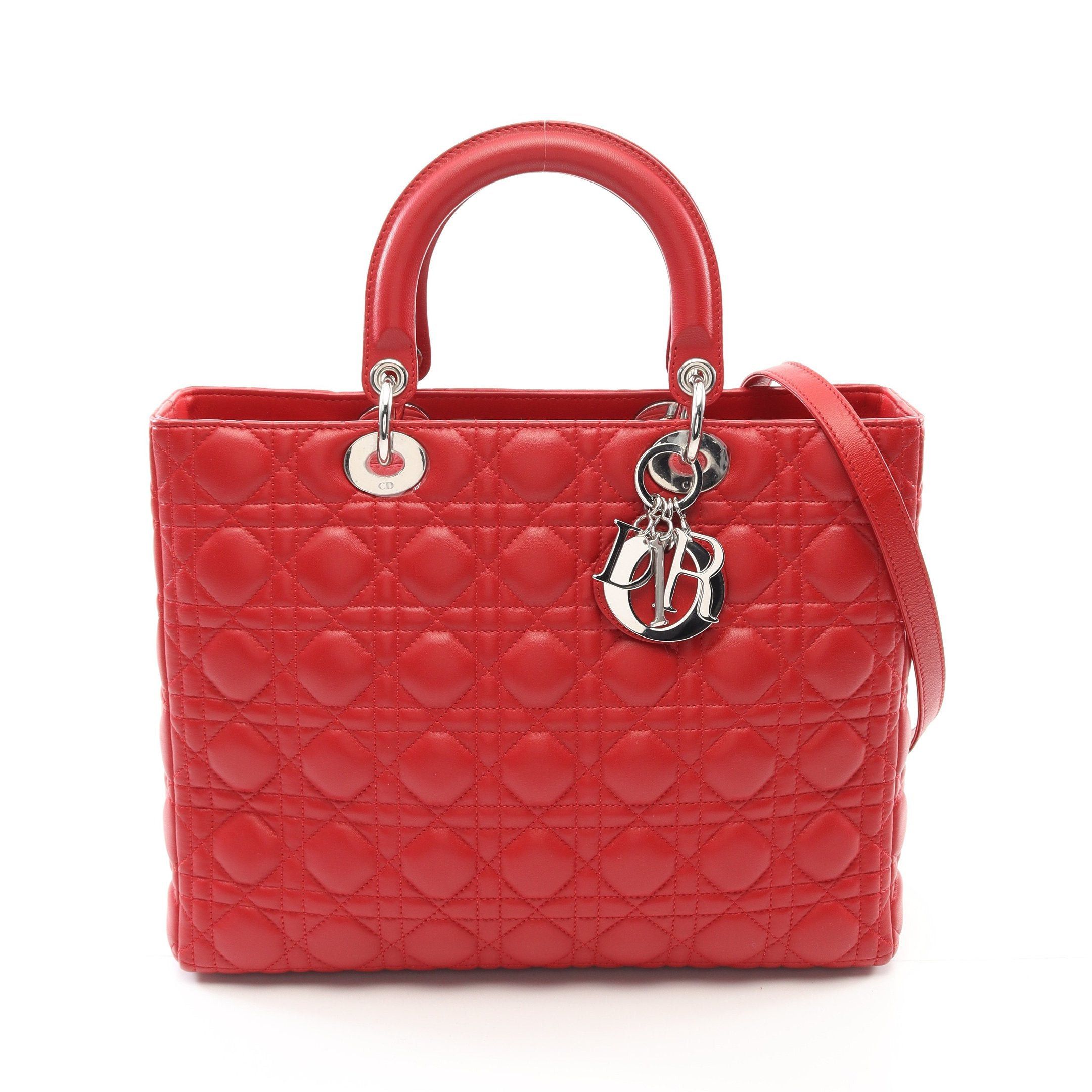 Dior Lady Dior Large Handbag Leather Red
