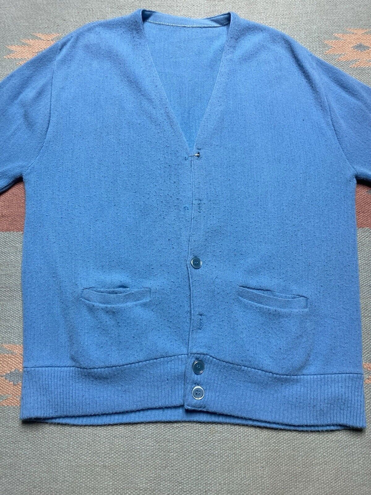 Vintage 70s cardigan sweater sky blue Kurt Cobain acrylic adult XL Size US XL / EU 56 / 4 - 2 Thumbnail
