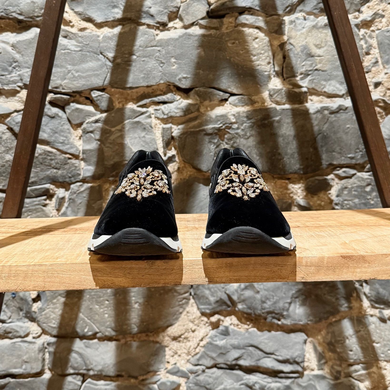 Rene Caovilla René Caovilla Black Velvet Crystals Embellished Sneakers Size US 6 / IT 36 - 2 Thumbnail