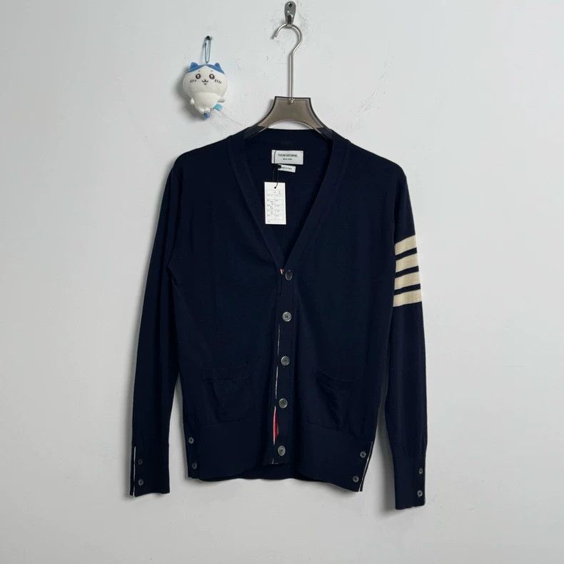 Thom Browne THOM BROWNE Navy Four Stripe Wool Cardigan 2502-Nextarrow Size US M / EU 48-50 / 2 - 1 Thumbnail