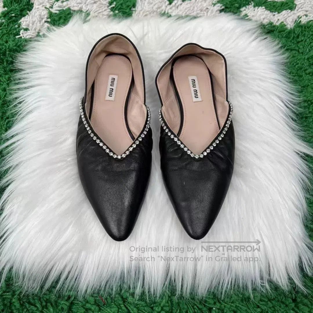Miu Miu Miu Miu Lambskin Rhinestone Flat Shoes. Size US 6 / IT 36 - 1 Thumbnail
