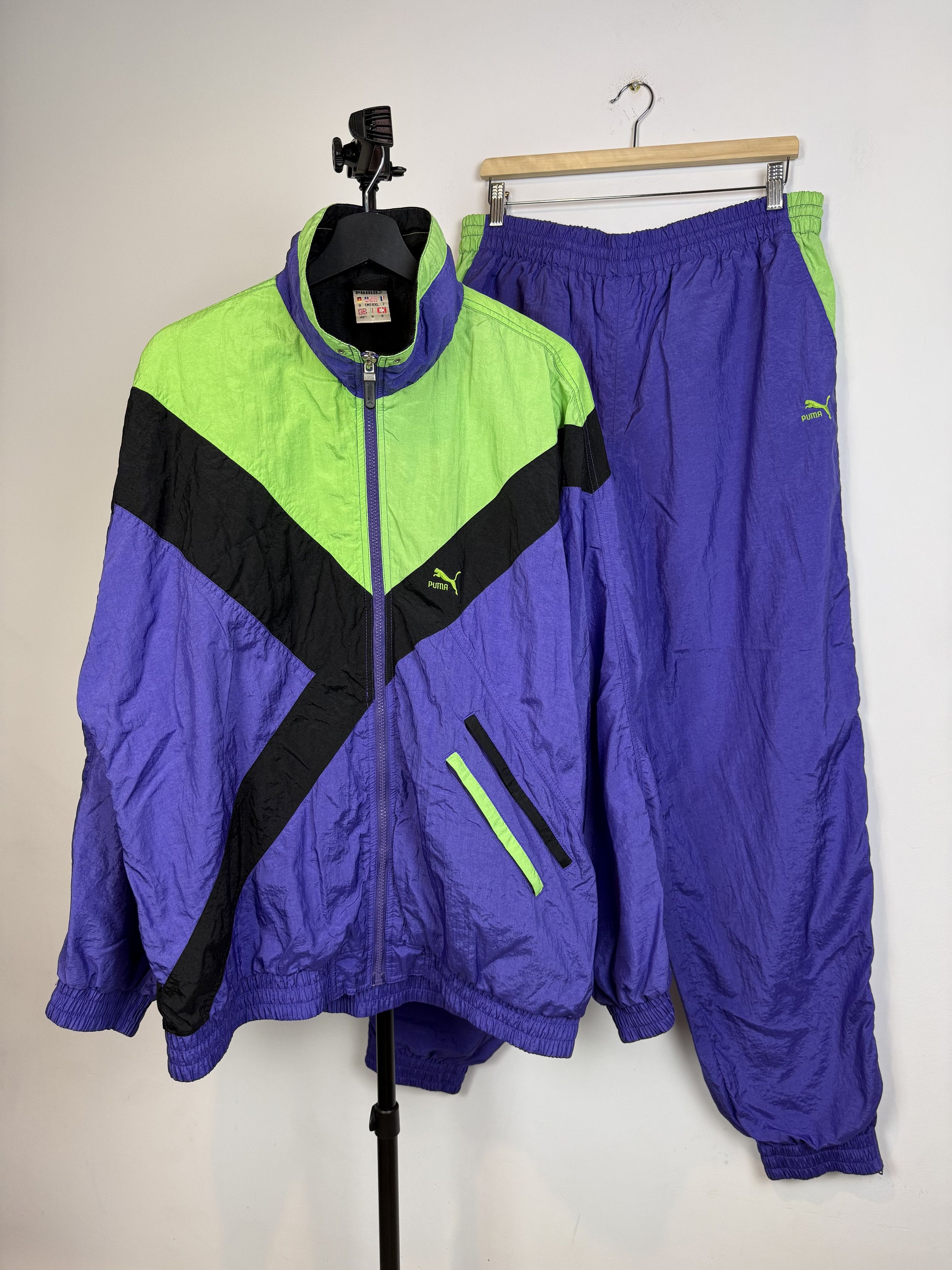 Puma Vintage 80s Puma Windbreaker Tracksuit Purple Green Actual L Size US L / EU 52-54 / 3 - 1 Thumbnail