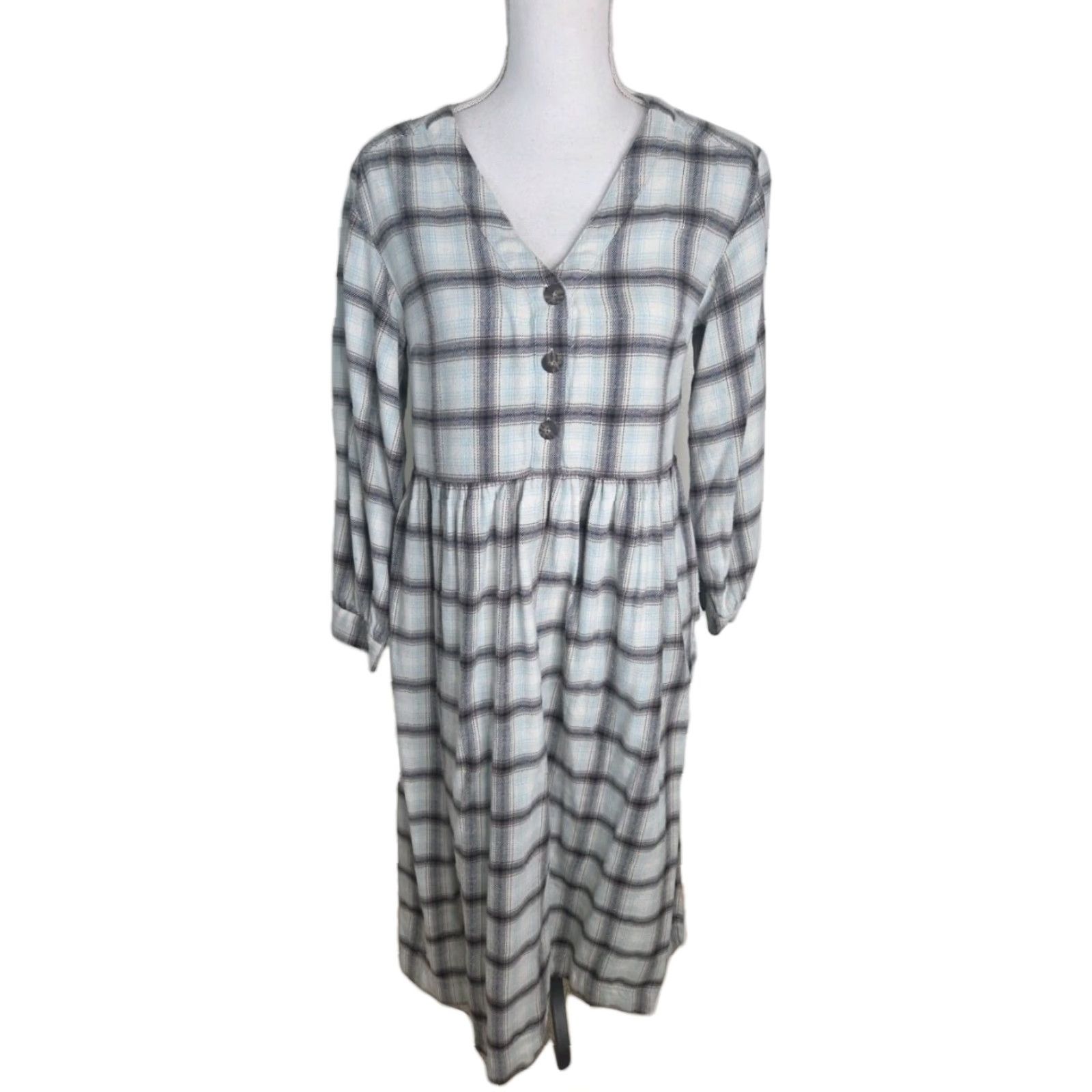 Madewell Madewell Flannel Button-Front Midi Dress Women XS 2 Cream Shirt Dress Size XS / US 0-2 / IT 36-38 - 2 Thumbnail