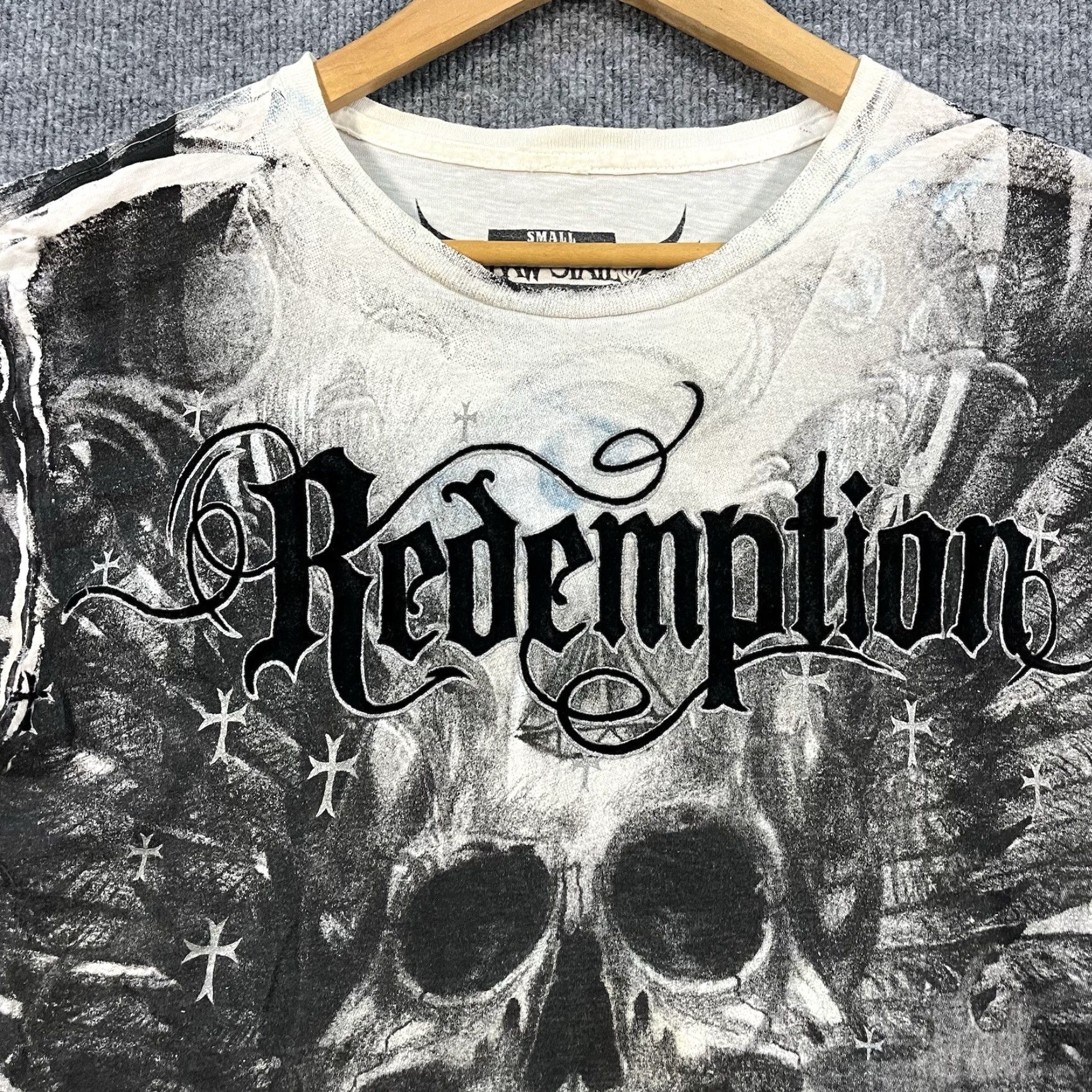 Vintage VINTAGE Raw State Redemption Shirt Men S Blue Wings Skull Graphic Print Crew Neck Short Sleeve Modern Retro USA Skull Logo Size US S / EU 44-46 / 1 - 2 Thumbnail
