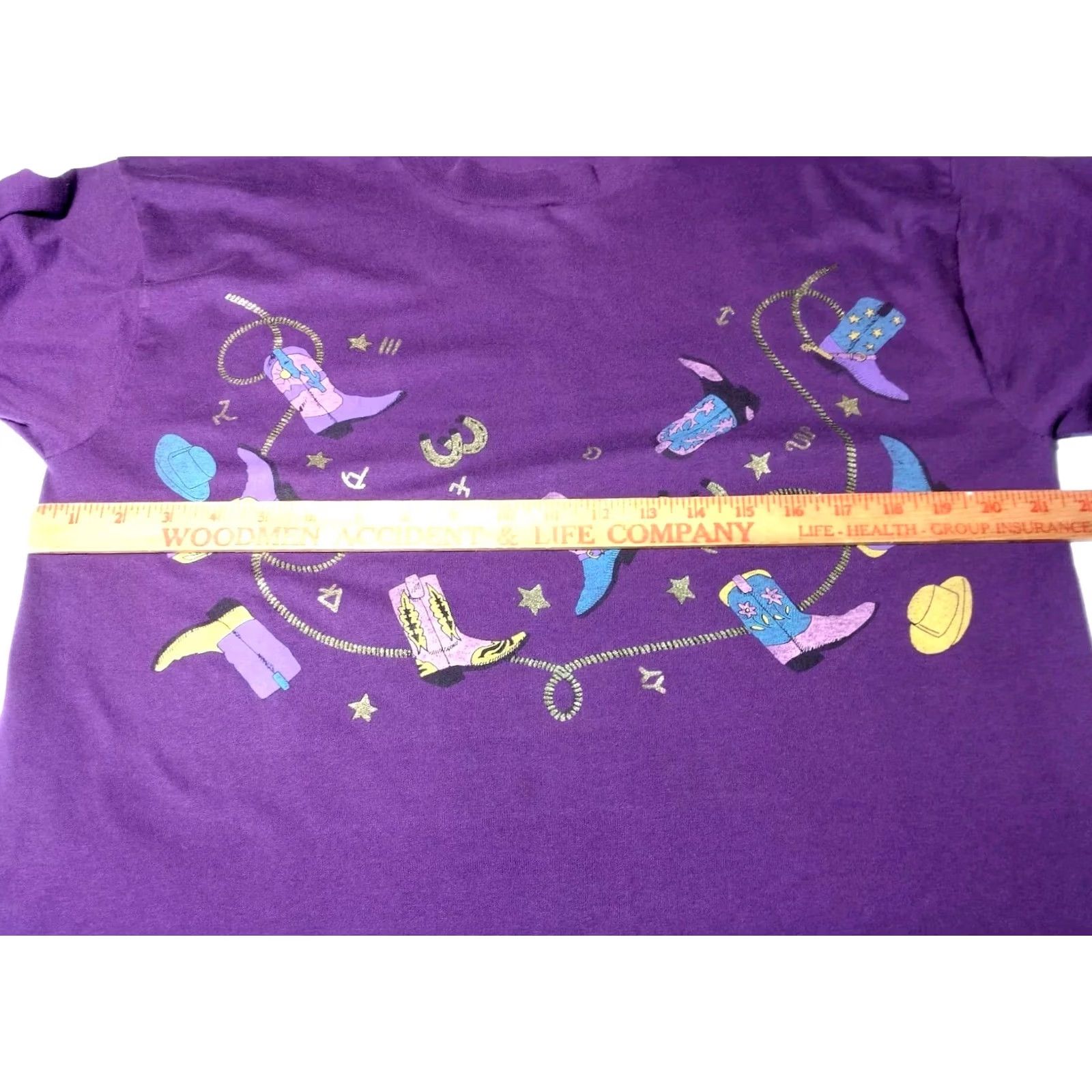 Fruit Of The Loom Vintage Cowboy Shirt Large Purple Glitter Single Stitch Cotton Blend Size US L / EU 52-54 / 3 - 5 Thumbnail