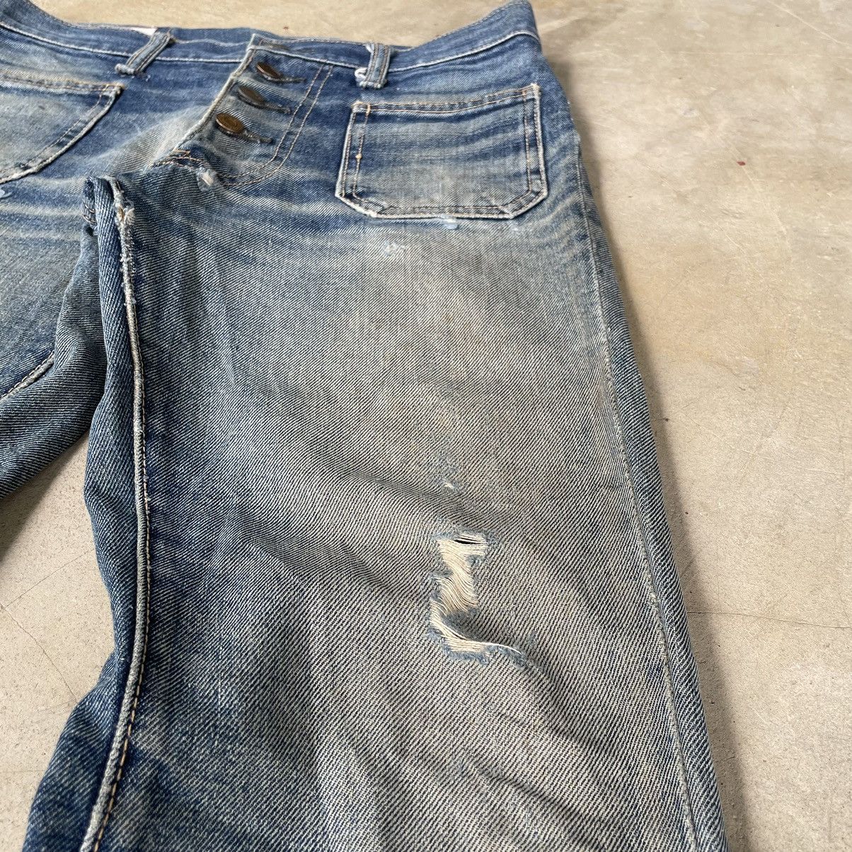 If Six Was Nine Rare Vintage 80s Edwin Distressed Flare Faded Mud Wash Denim Size US 31 - 10 Thumbnail