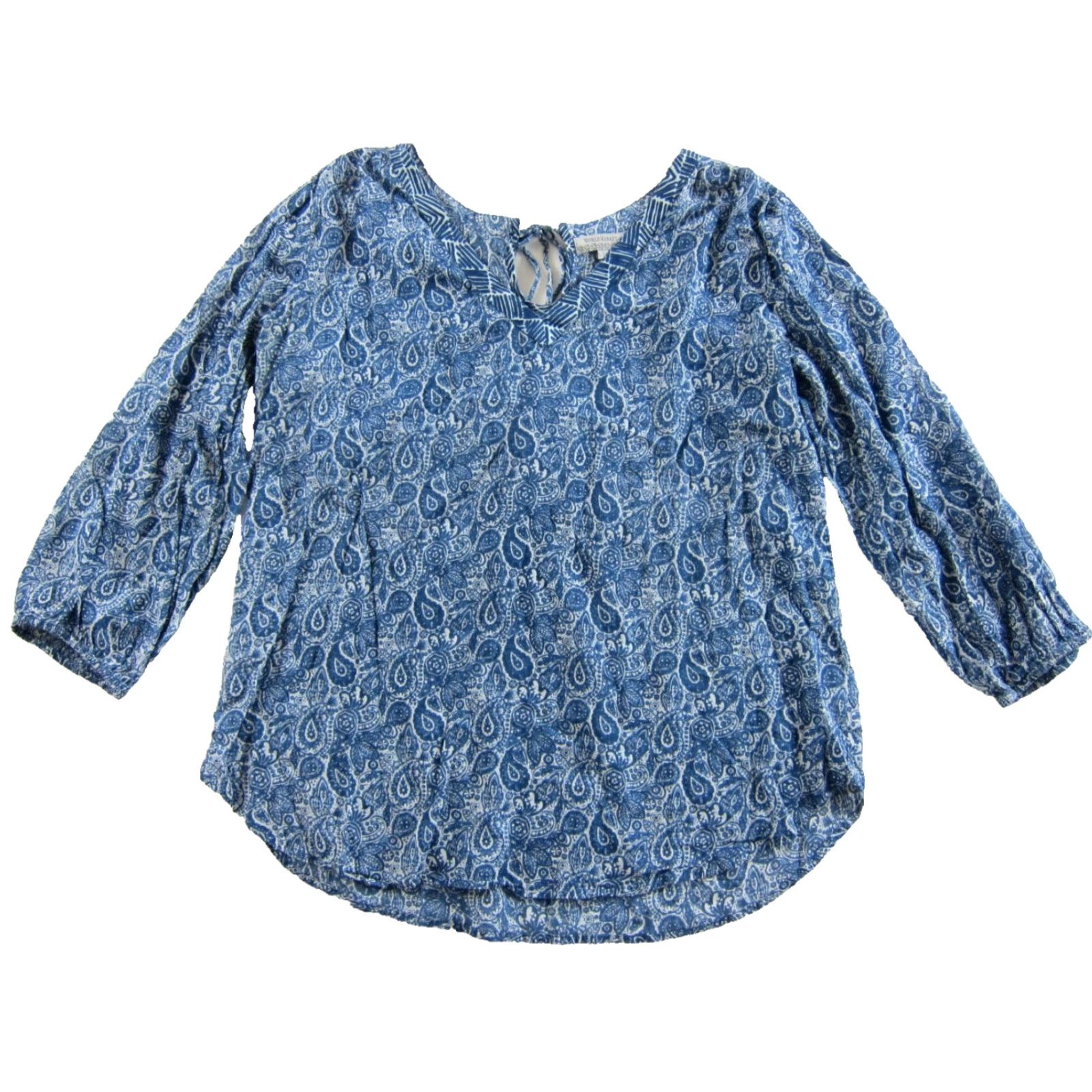 Vintage World Market Blouse 3/4 Sleeve Floral 100% Cotton Lightweight L/XL Blue Women Size L / US 10 / IT 46 - 2 Thumbnail