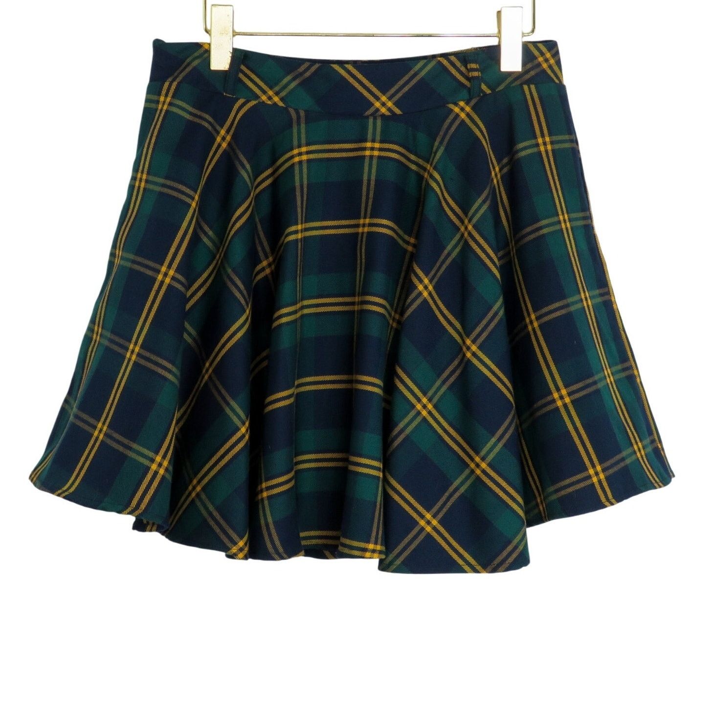 Cider Cider Navy Green & Yellow Plaid Flared Mini Skirt Preppy 30" Size 30" / US 8 / IT 44 - 2 Thumbnail