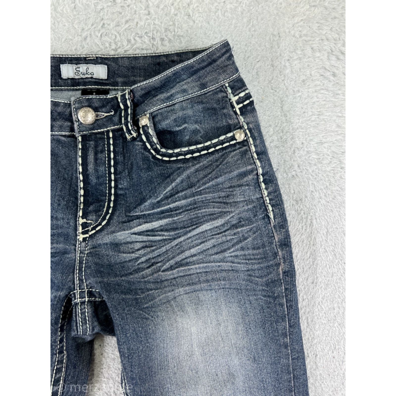 Denime Suko Jeans Women 8 Blue Denim Bootcut Mid Rise Distressed Zipper 5-Pocket Inseam 31" Womens Size 30" / US 8 / IT 44 - 7 Thumbnail