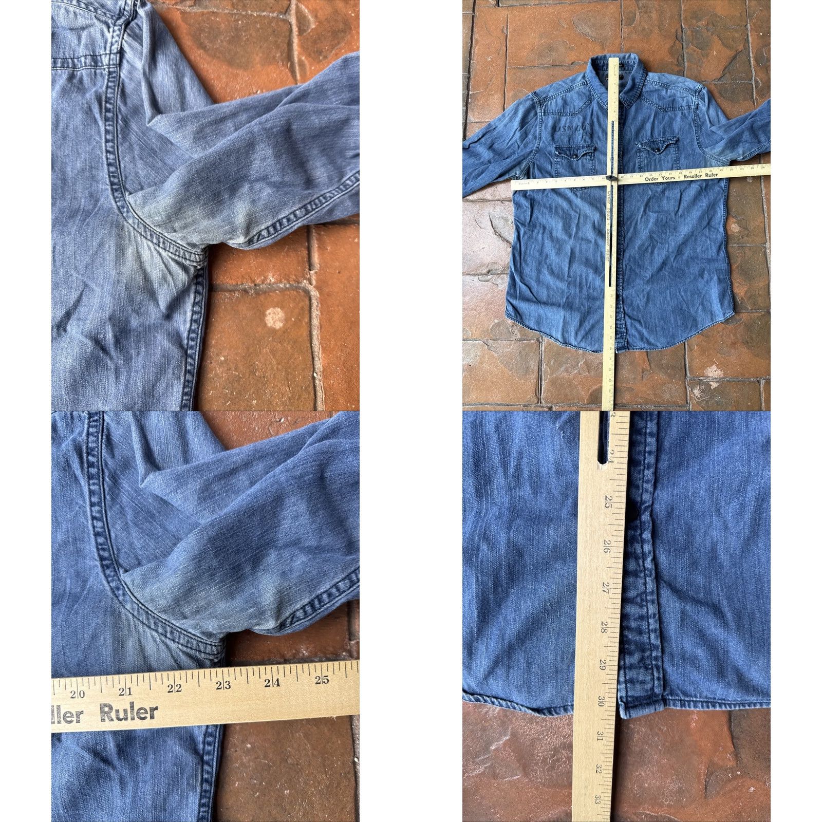 Vintage VINTAGE Helix Denim Shirt XL Athletic Fit Button-Up Collared Snap Pockets Skull Grunge Jeans Casual Size US XL / EU 56 / 4 - 8 Thumbnail