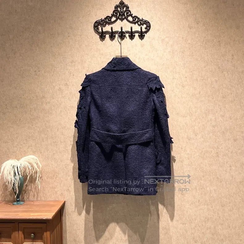 Valentino Valentino Dark blue embroidered floral double-breasted coa Size XS / US 0-2 / IT 36-38 - 2 Thumbnail