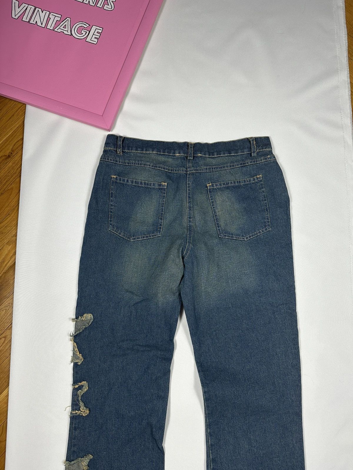 Vintage Parisport Y2k Vintage Distressed Star Straight Flared Jeans Size 28" / US 6 / IT 42 - 15 Thumbnail