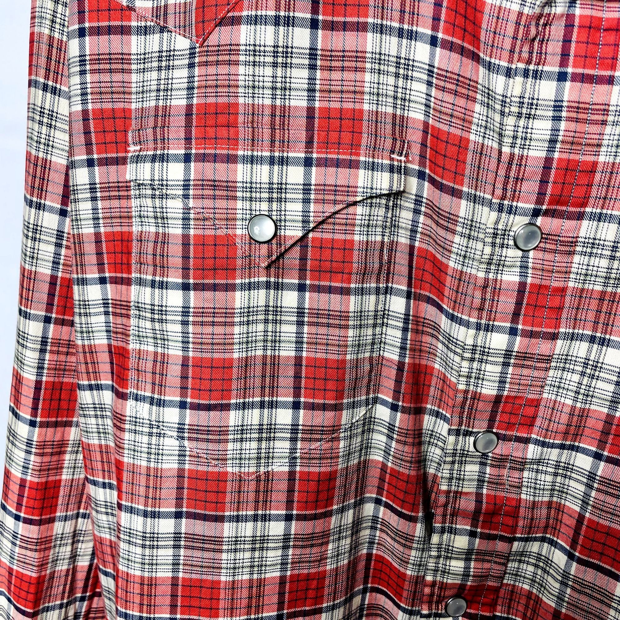 Other Mens Western Pearl Snap Shirt Button Down Plaid Red Blue Top Size US XXL / EU 58 / 5 - 3 Thumbnail