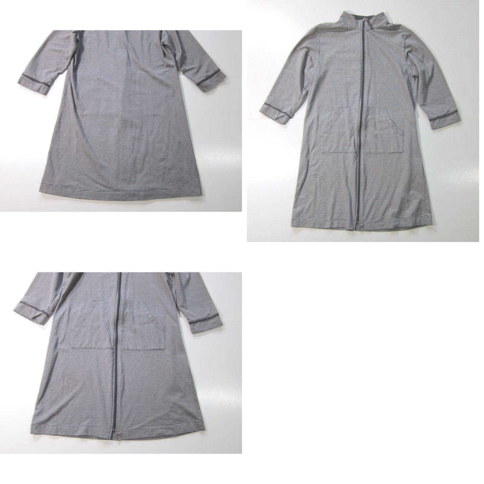 Vintage Stan Herman Cotton Stretch Jersey Grey Stripe Zip Mock Neck Pocket Robe Dress S Size S / US 4 / IT 40 - 8 Thumbnail