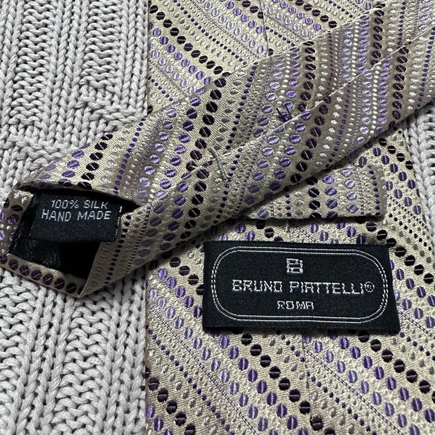 Vintage Vintage Bruno Piattelli silver gray abstract stripe silk tie Size ONE SIZE - 3 Thumbnail