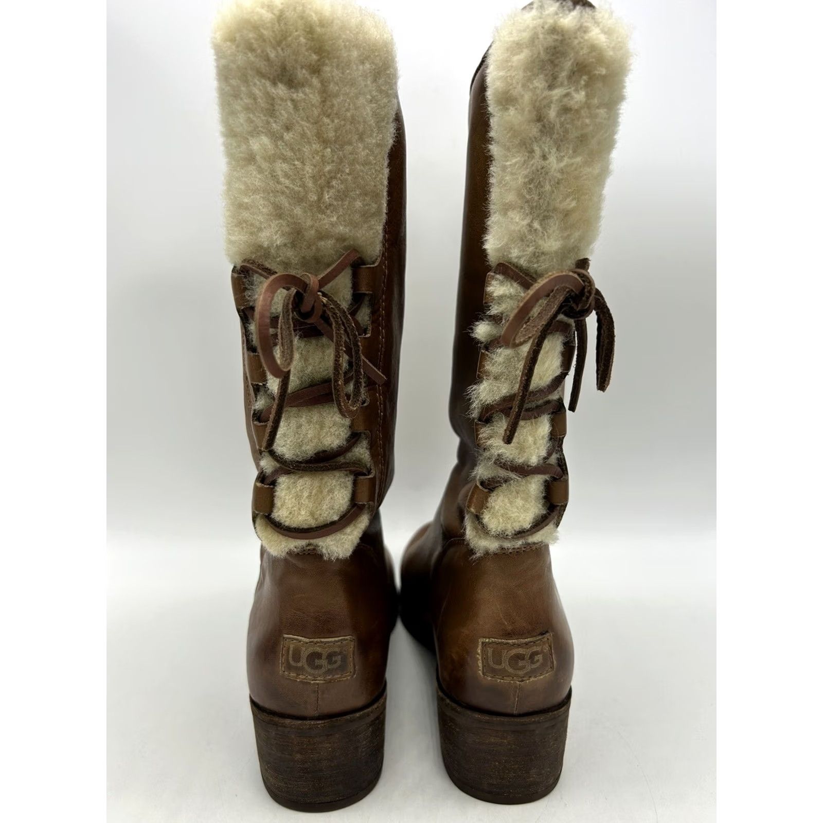 Ugg UGG Boots Womens 7 Brown Cary Wool Leather Mid Calf Pull On Block Heel Read Size US 7 / IT 37 - 6 Thumbnail