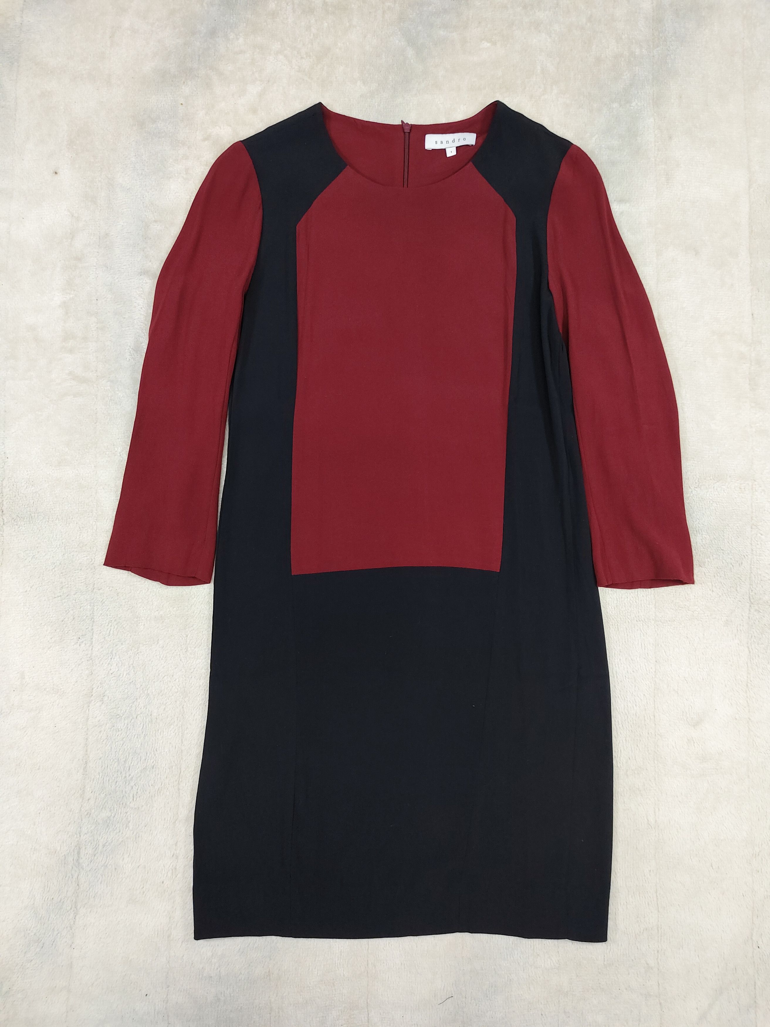Sandro SANDRO 🇫🇷 Burgundy Black Viscose Minimalism Panel Dress Size M / US 6-8 / IT 42-44 - 5 Thumbnail
