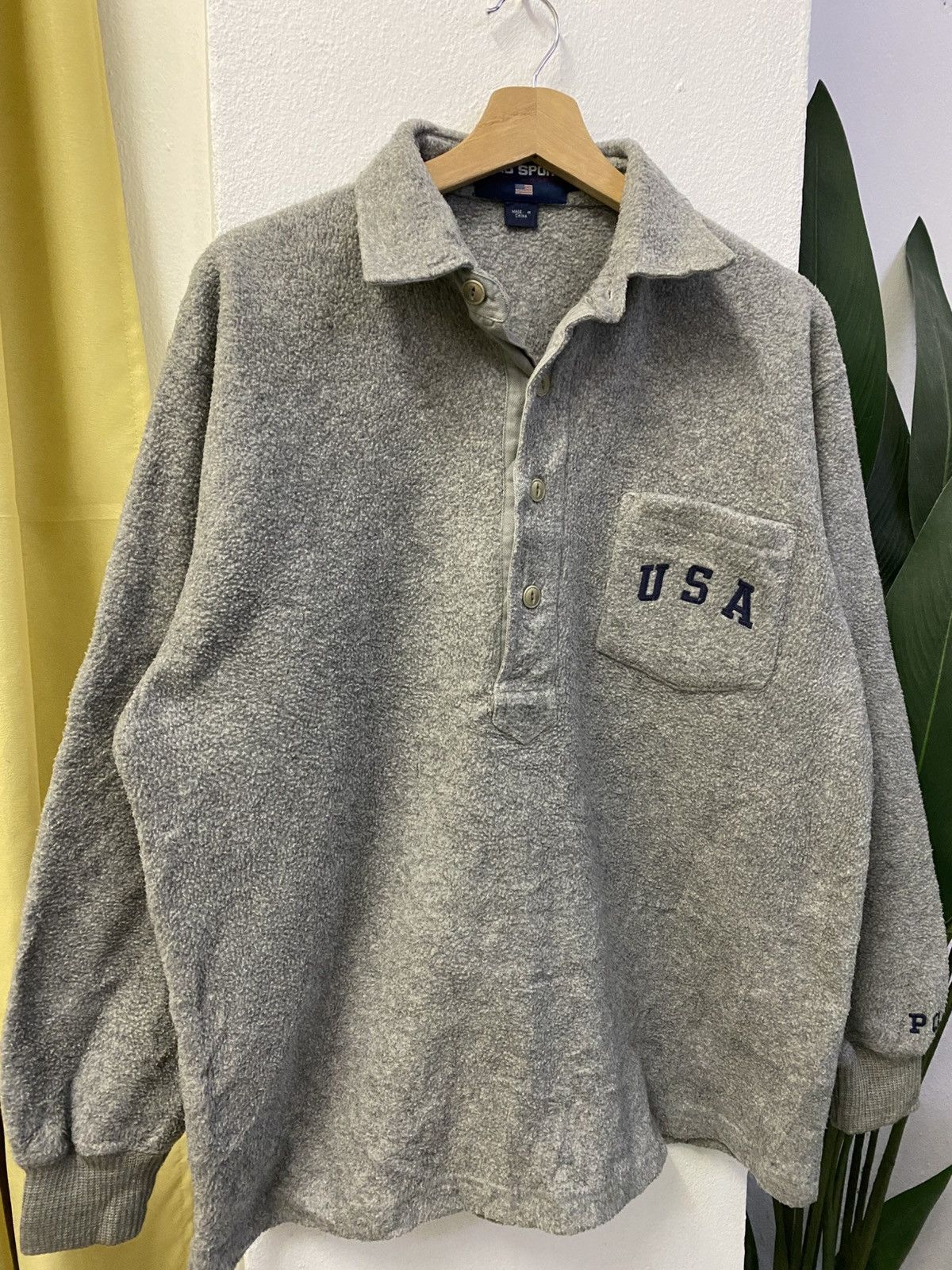Polo Ralph Lauren × Ralph Lauren × Vintage Vintage Polo Sport Ralph Lauren Collared Fleece Sweatshirt Size US M / EU 48-50 / 2 - 2 Thumbnail